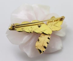 Grusso Carved Calcite, Cultured Pearl, Diamond Yellow Gold Dogwood Flower Brooch