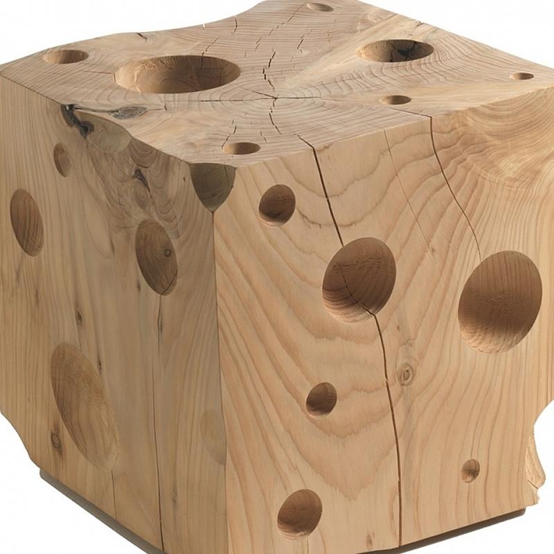 Hand-Crafted Gruyère Stool in Natural Solid Cedar Wood