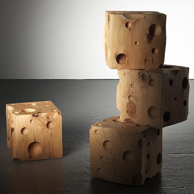 Contemporary Gruyère Stool in Natural Solid Cedar Wood