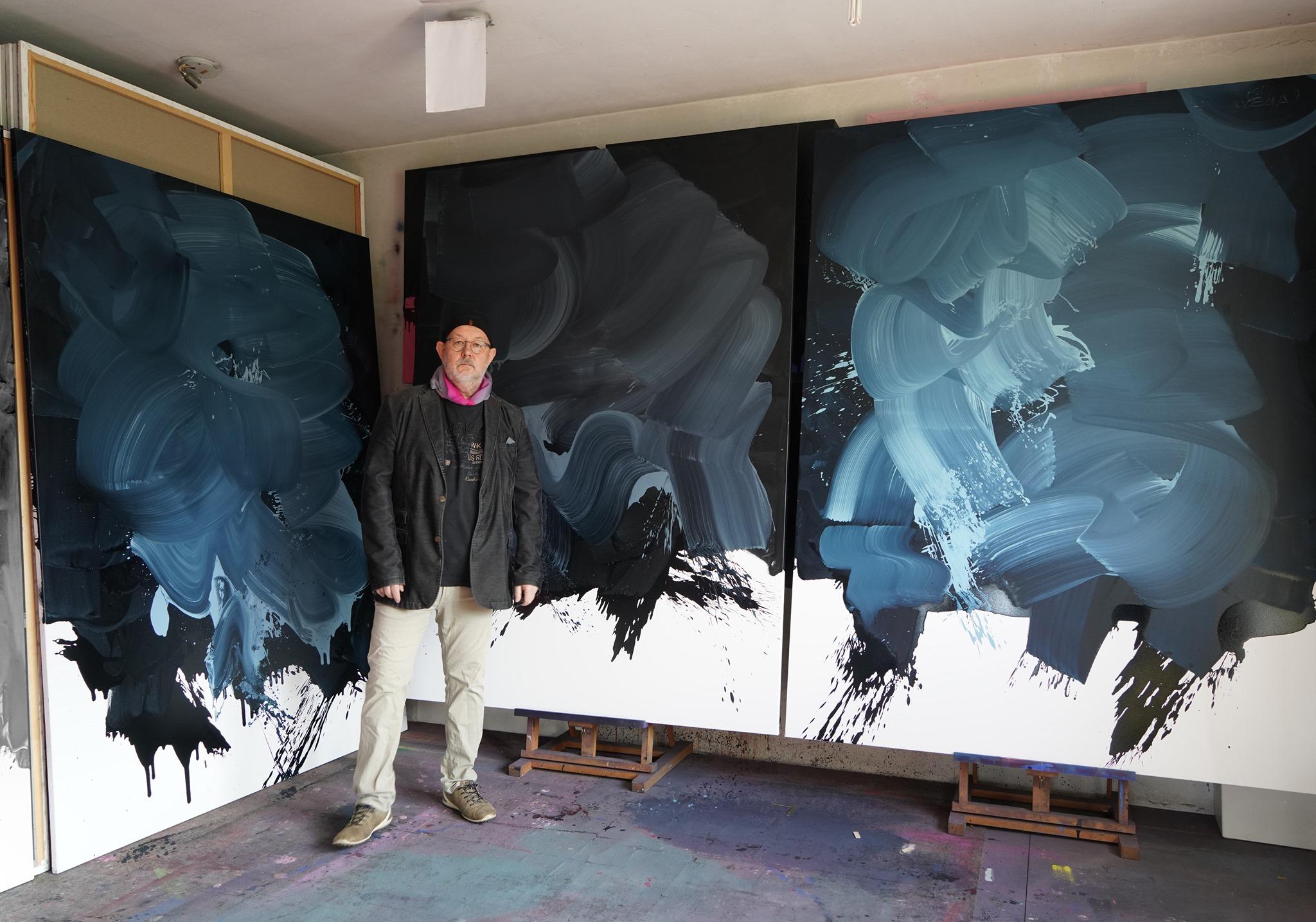 Blu-Nero - Serie Blobs - Espressione colorata, Pittura ad olio formato XXL - Painting Contemporaneo di Grzegorz Radecki