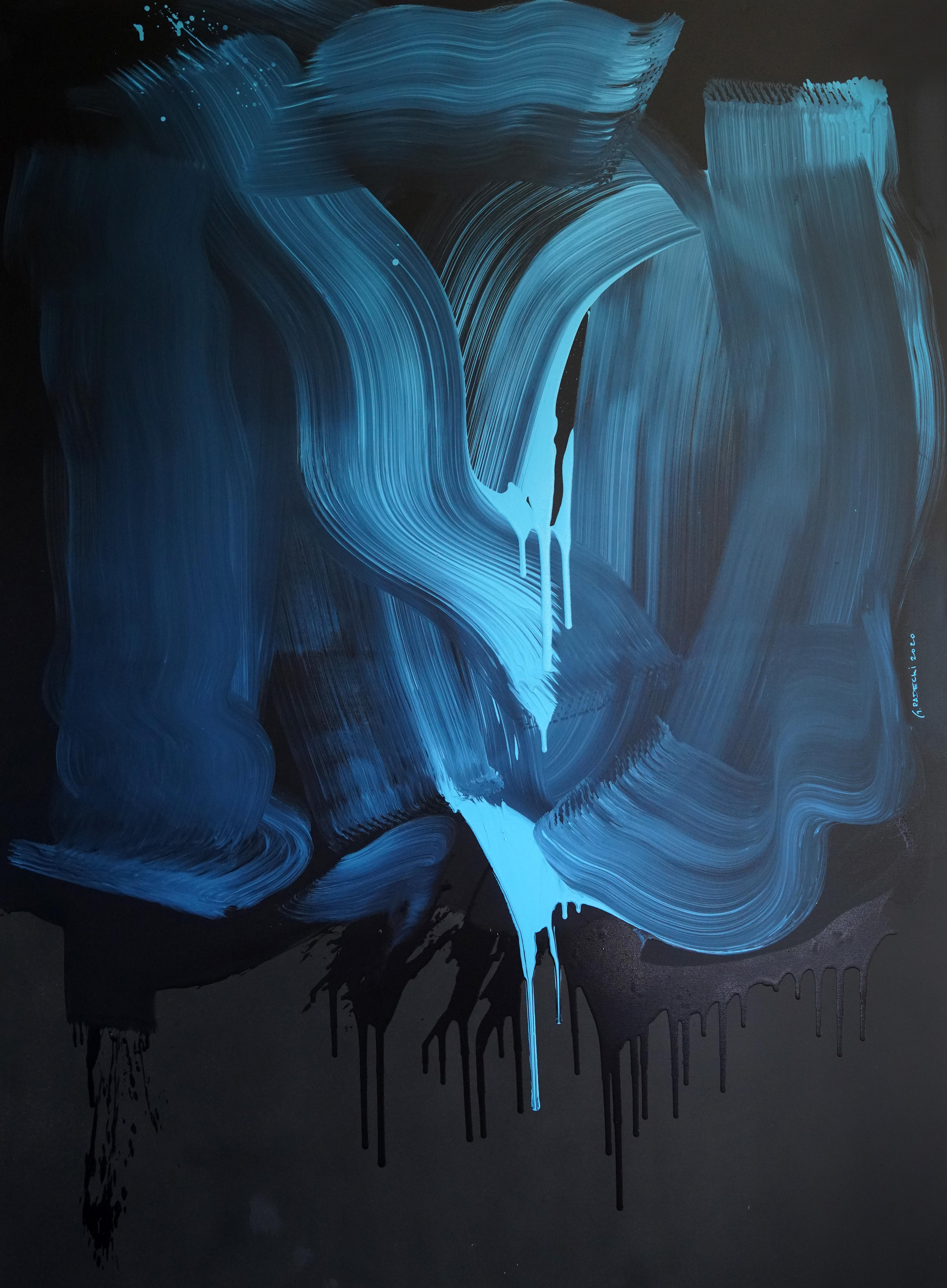 Grzegorz Radecki Figurative Painting - Blue on Black - Series Blobs - Colourful Expression, XL Format Oil Painting