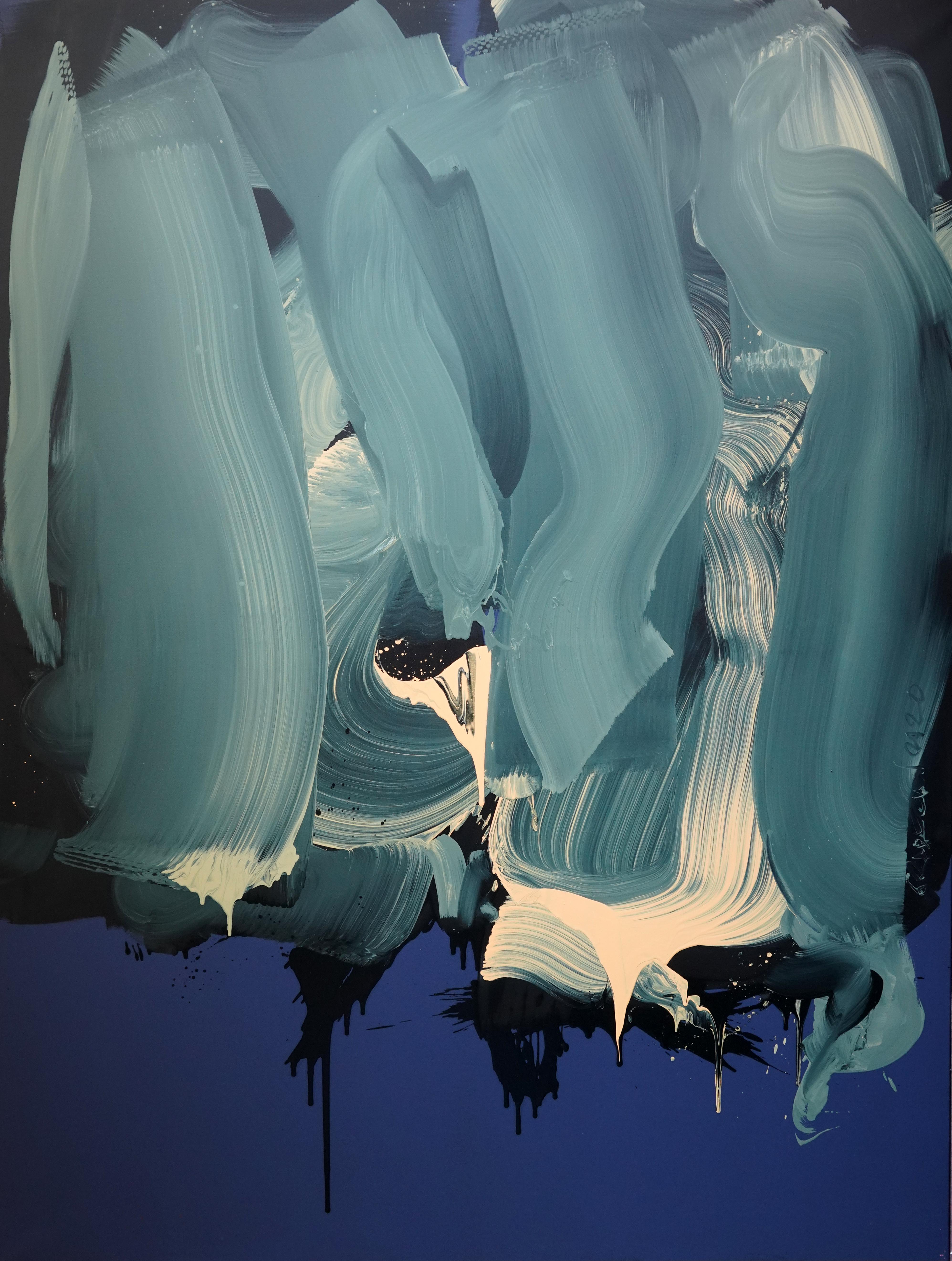 Figurative Painting Grzegorz Radecki - Série de blouses bleues - Expression colorée, peinture à l'huile au format XXL
