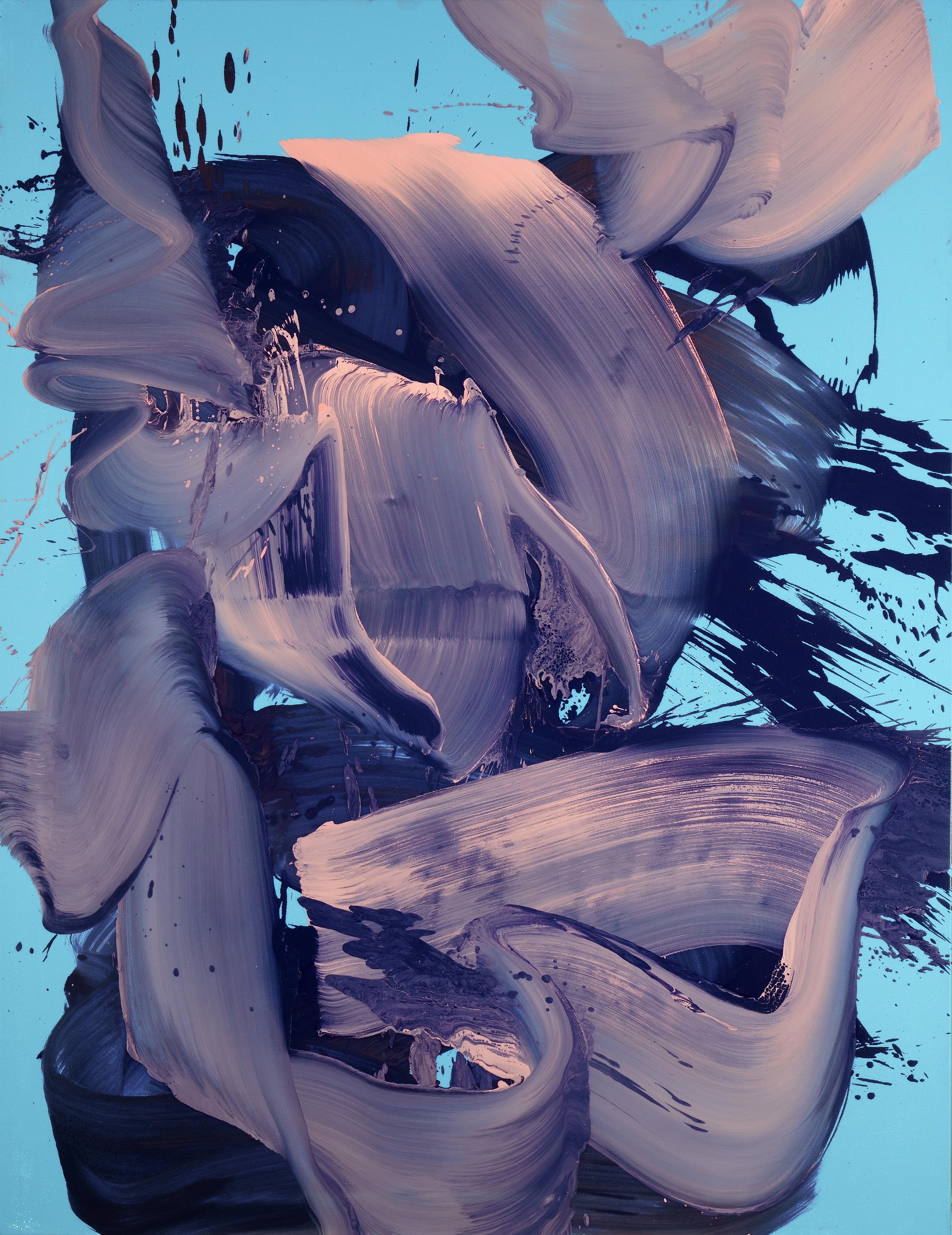 Nel cielo blu - Serie Blobs - Pittura a olio contemporanea, espressione colorata