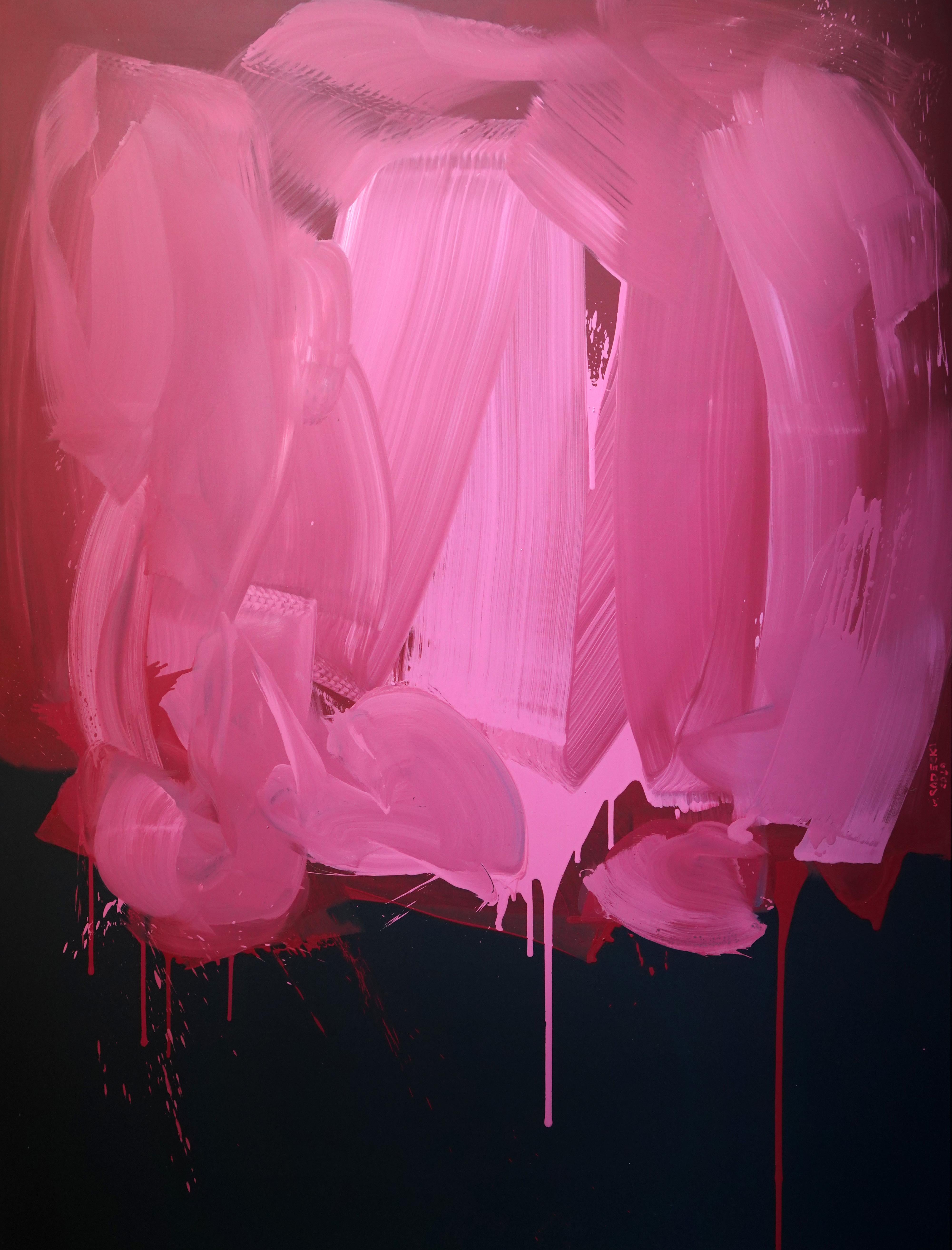 Rosa sobre negro - Serie Blobs - Expresión colorista, Pintura al óleo formato XXL