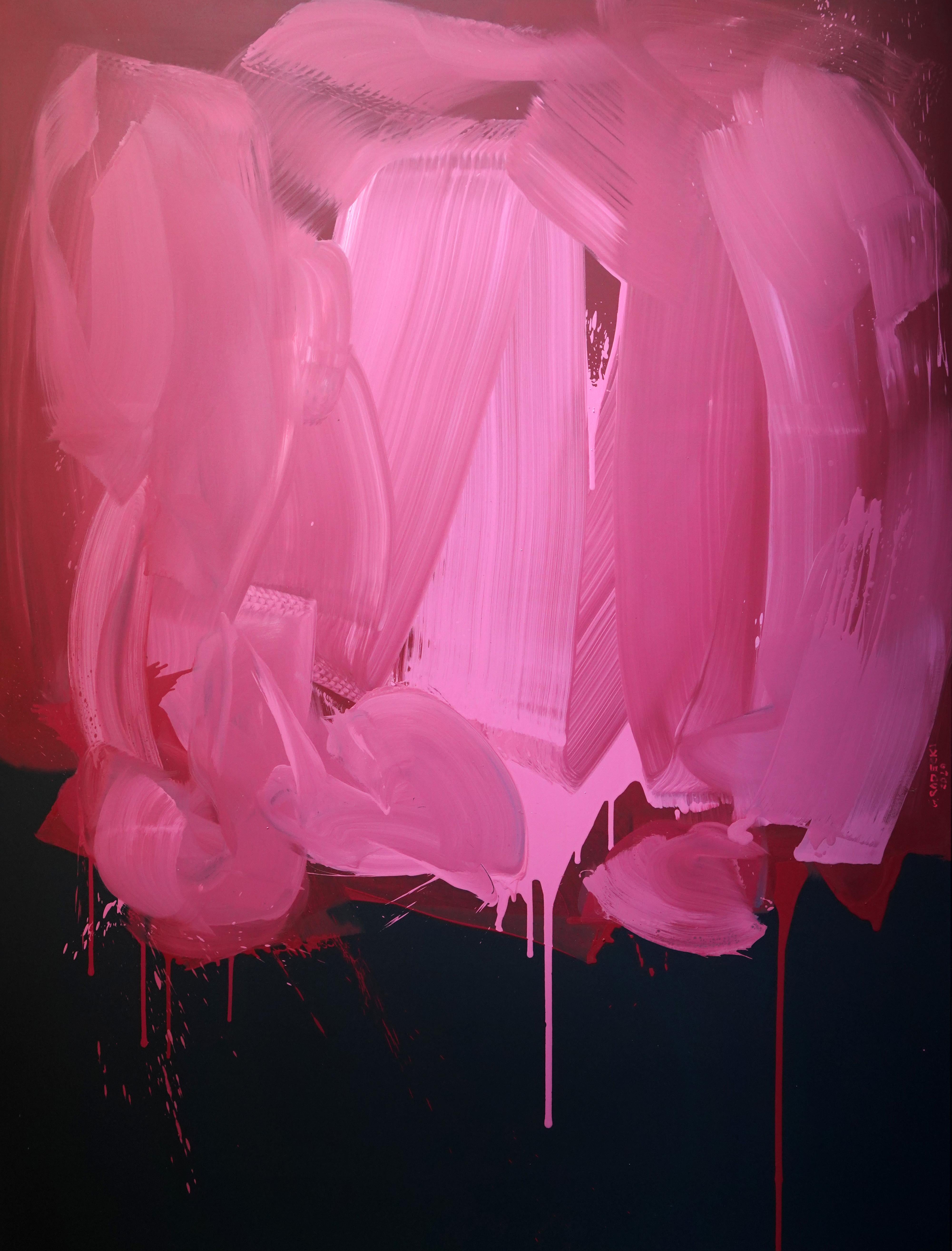 Pink on Black - Series Blobs - Colourful Expression, XXL Format Oil Painting