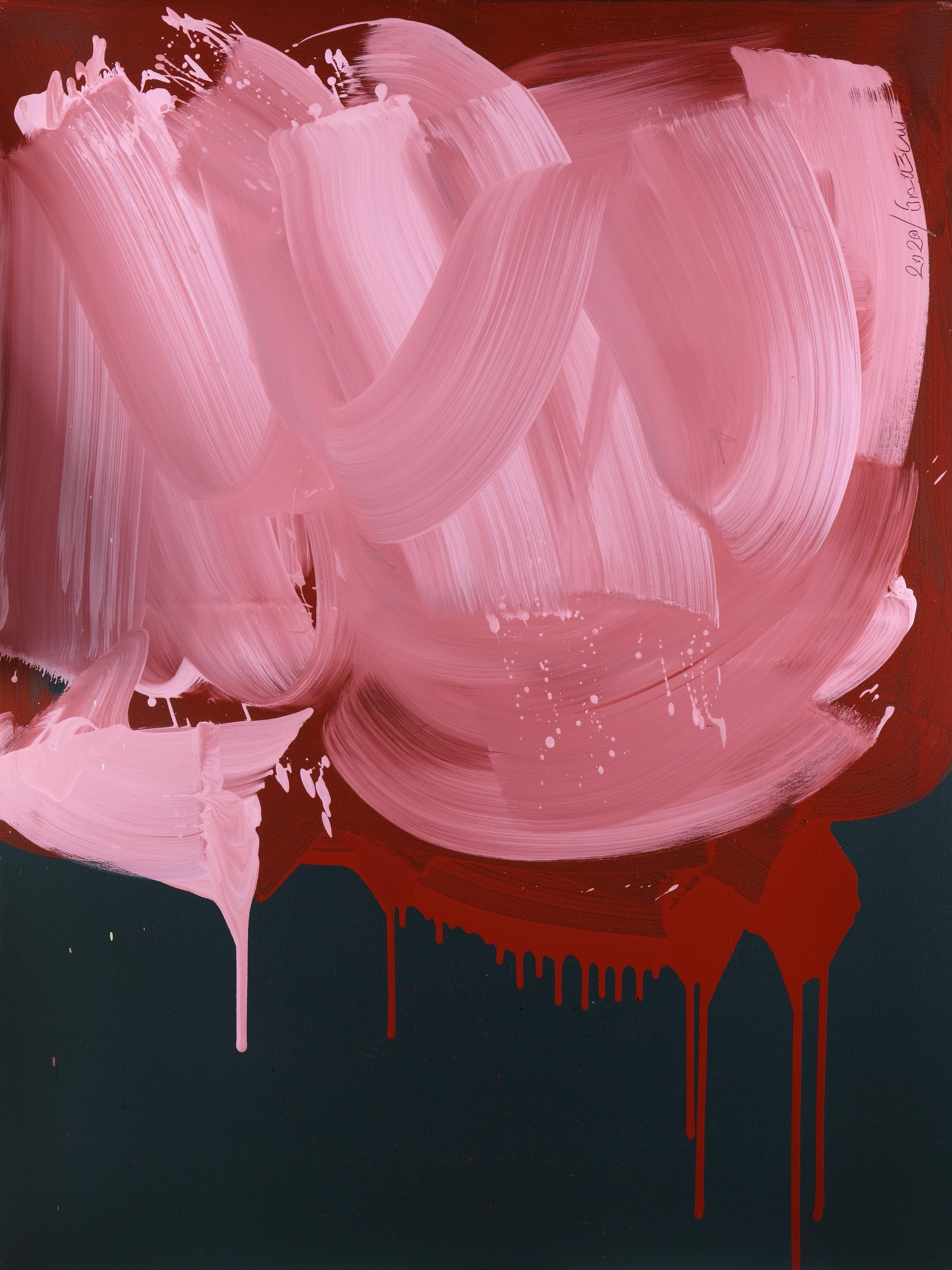 Rosa, serie di blob - Pittura ad olio moderna contemporanea, espressione colorata