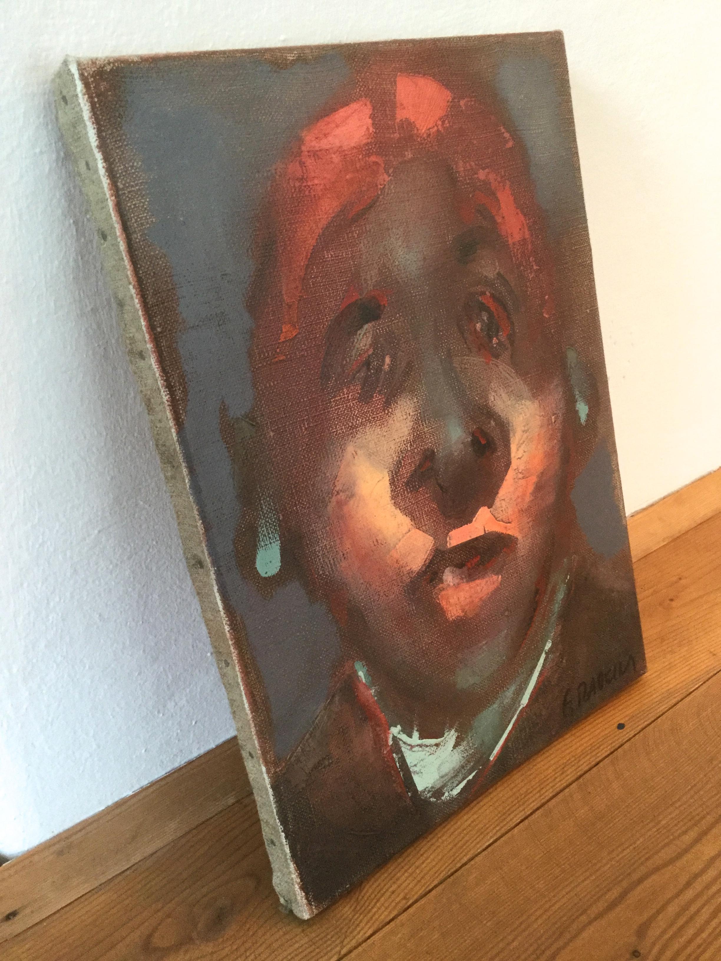 Senza titolo - Ritratto di uomo, pittura ad olio figurativa contemporanea, colorata - Portrait Painting Nero di Grzegorz Radecki