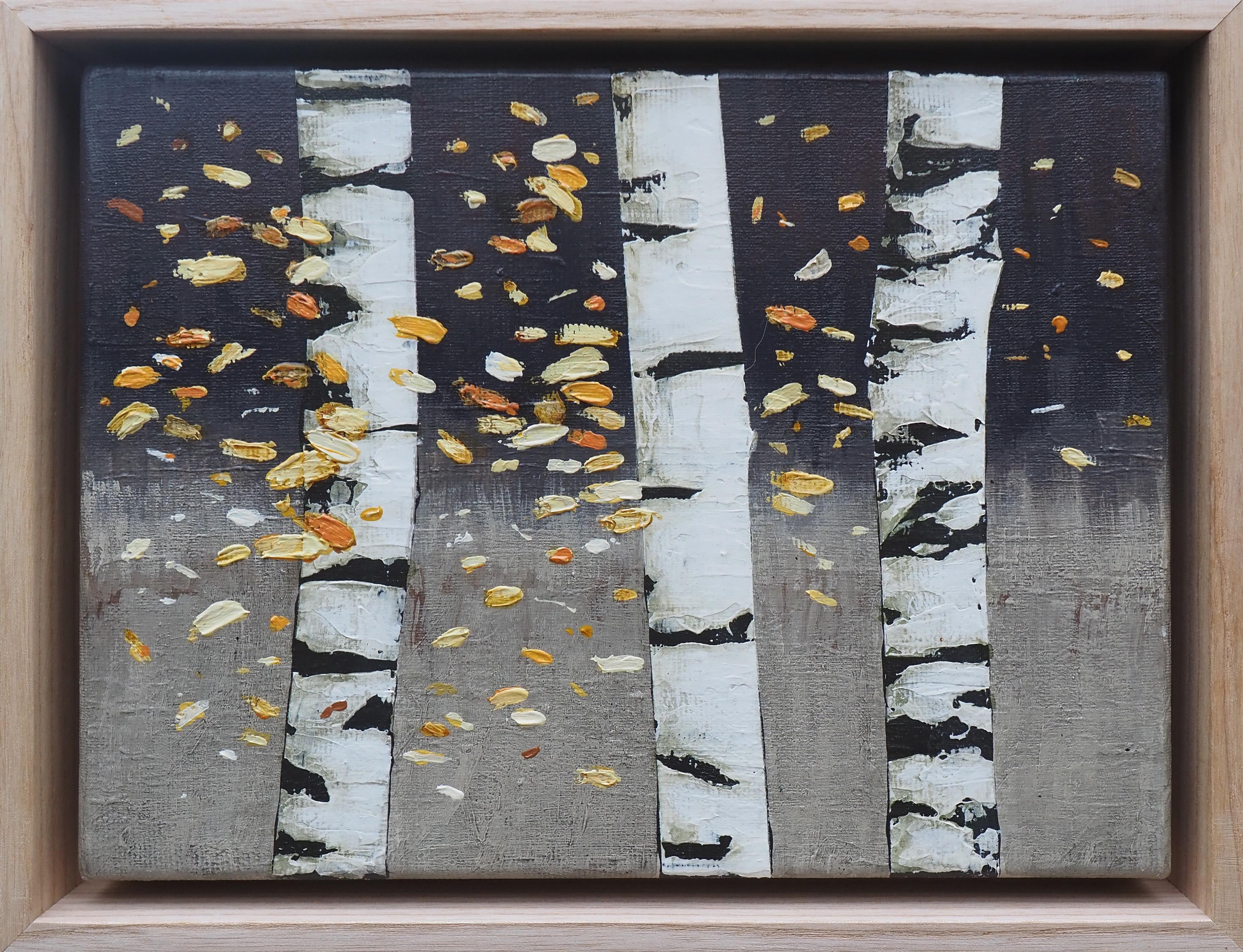 Autumn Birches  - Atmospheric Nature Painting, Framed
