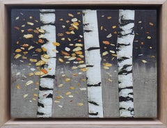 Autumn Birches  - Atmospheric Nature Painting, Framed