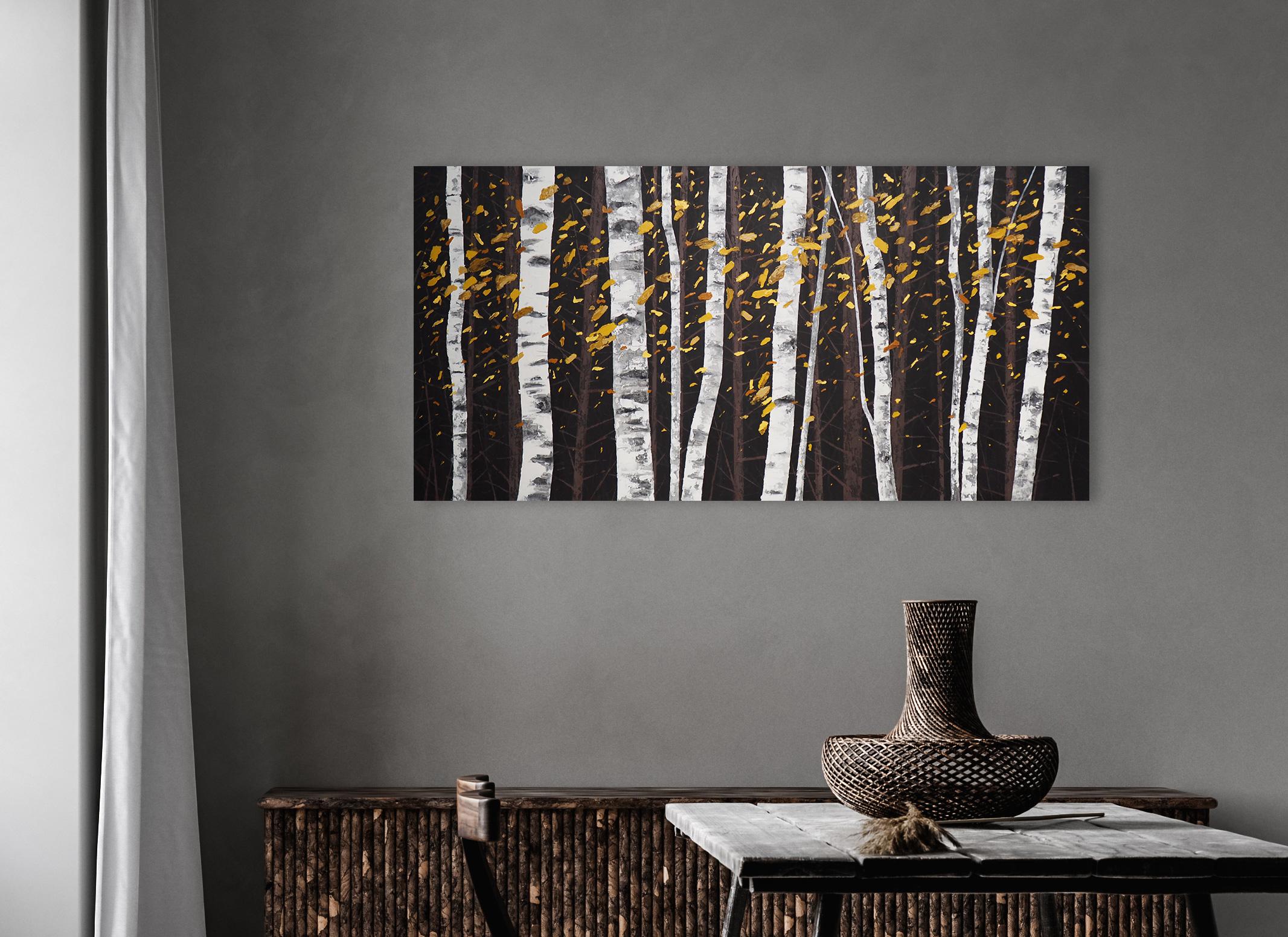 BIRCHES VI - Pittura d'atmosfera contemporanea e Nature moderne - Painting di Grzegorz Wójcik