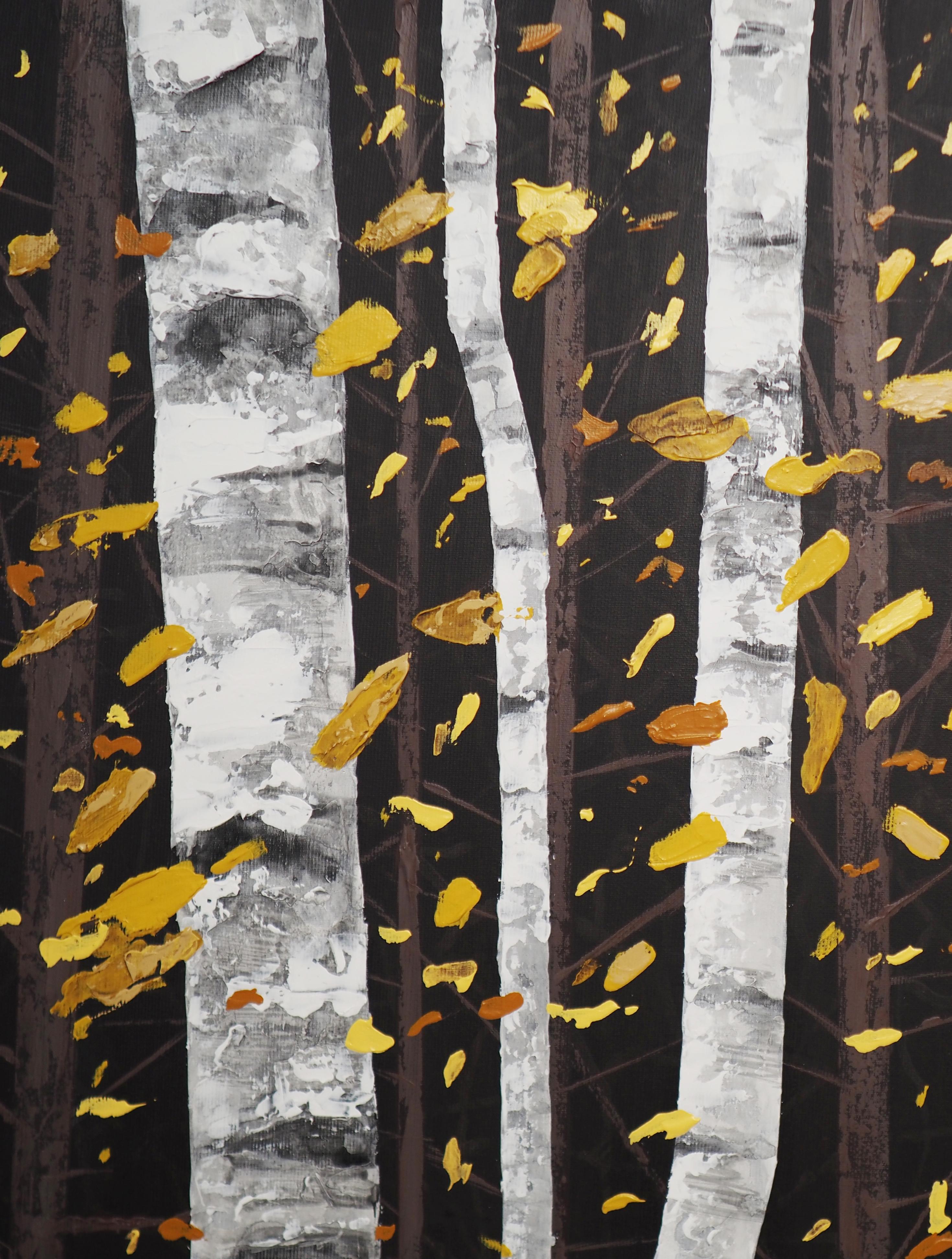 BIRCHES VI - Pittura d'atmosfera contemporanea e Nature moderne - Landscape Painting Nero di Grzegorz Wójcik