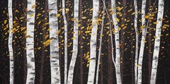 BIRCHES VI - Contemporary Atmospheric and Modern Nature Painting