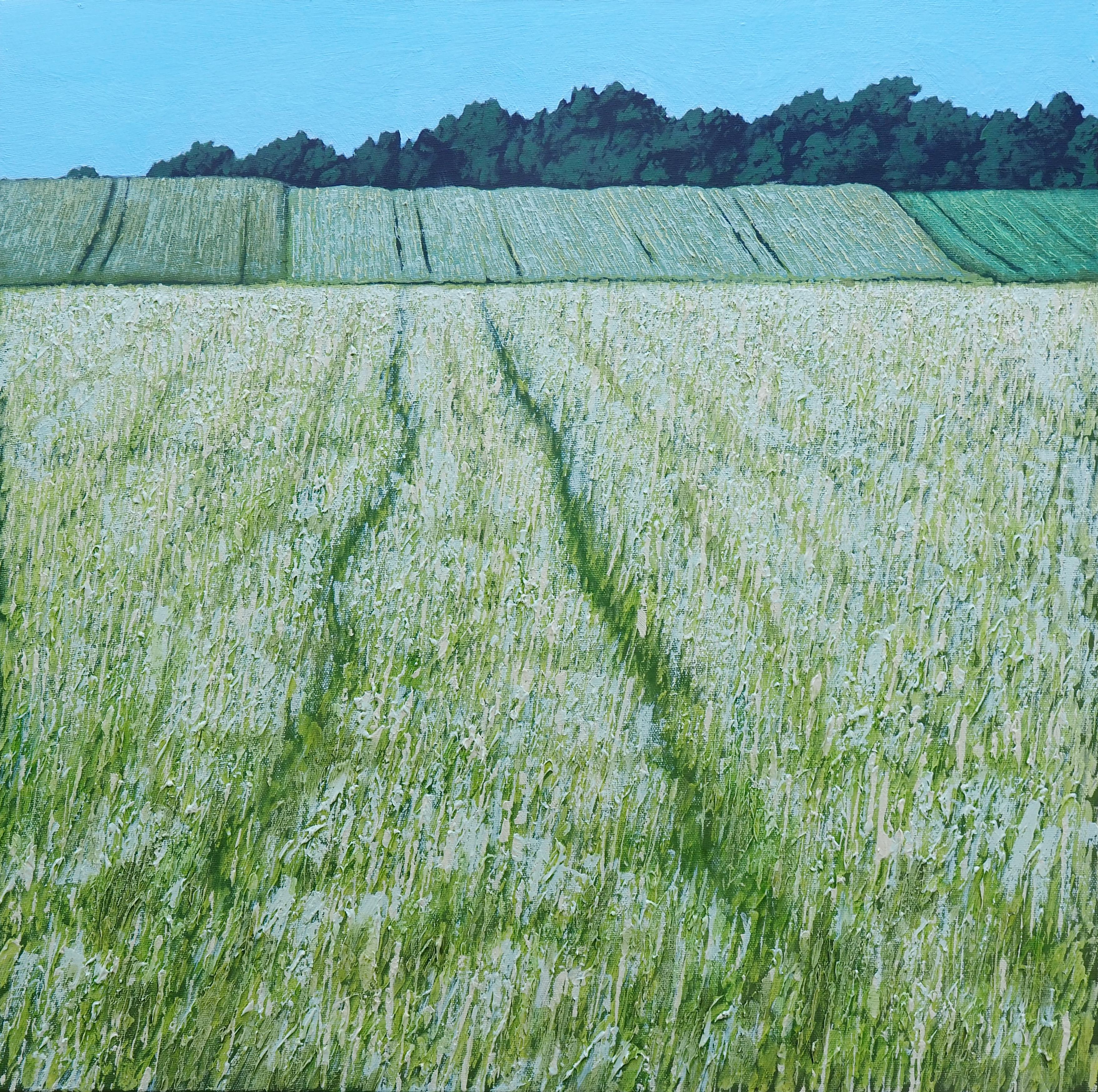 Grzegorz Wójcik Figurative Painting - Fields II - Modern Contemporary Atmospheric Landscape