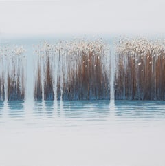 GRASSES IV - Paesaggio atmosferico contemporaneo,  Pittura moderna del lago, paesaggio marino