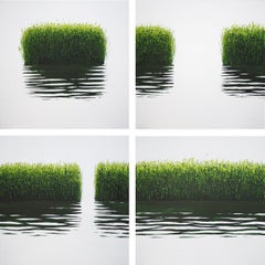 GRASSES  V - Atmospheric Landscape, Modern Seascape Painting - Quadriptych