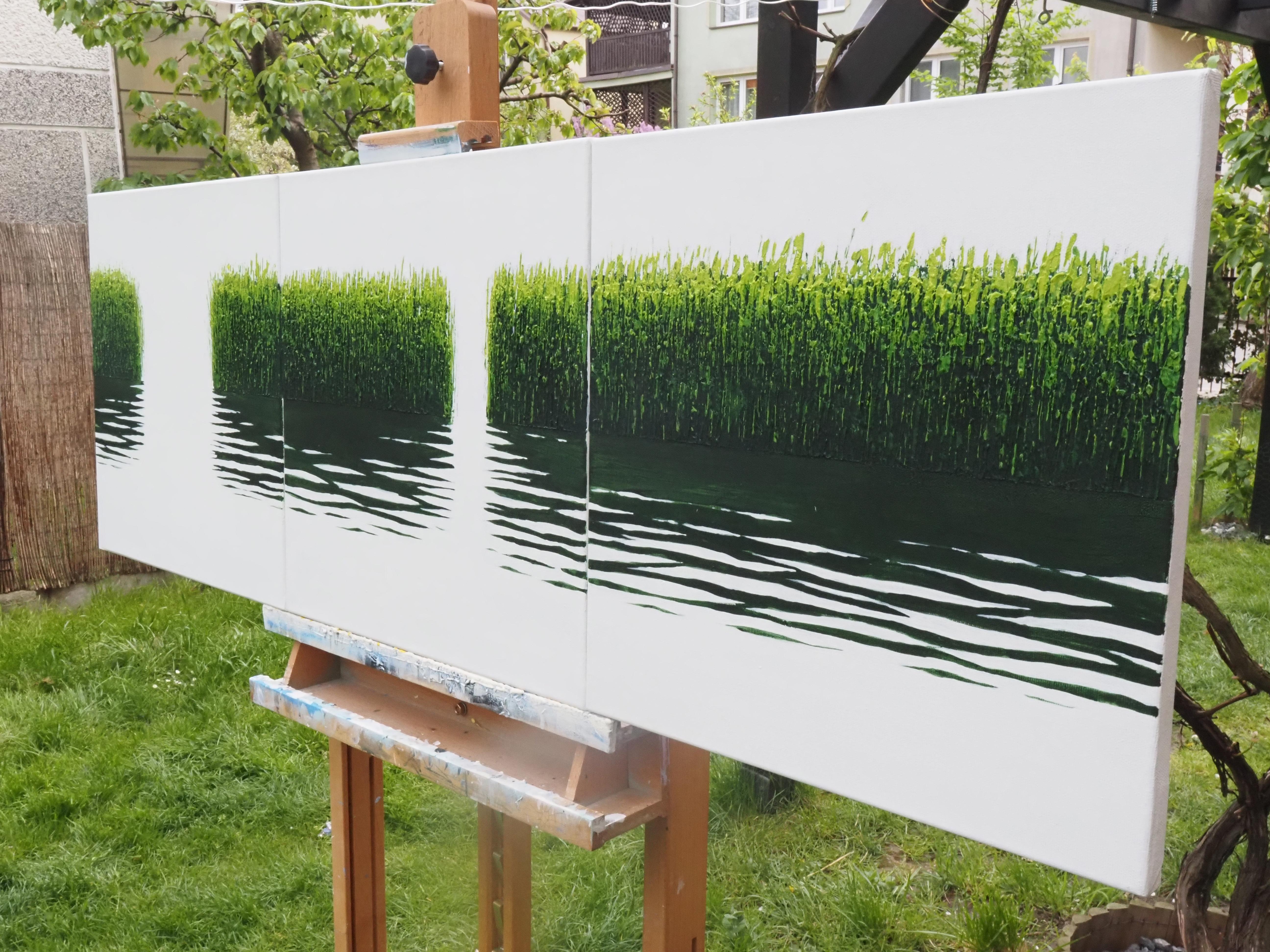 GRASSES V Triptyque - Paysage atmosphérique, peinture moderne de paysage marin.  - Painting de Grzegorz Wójcik