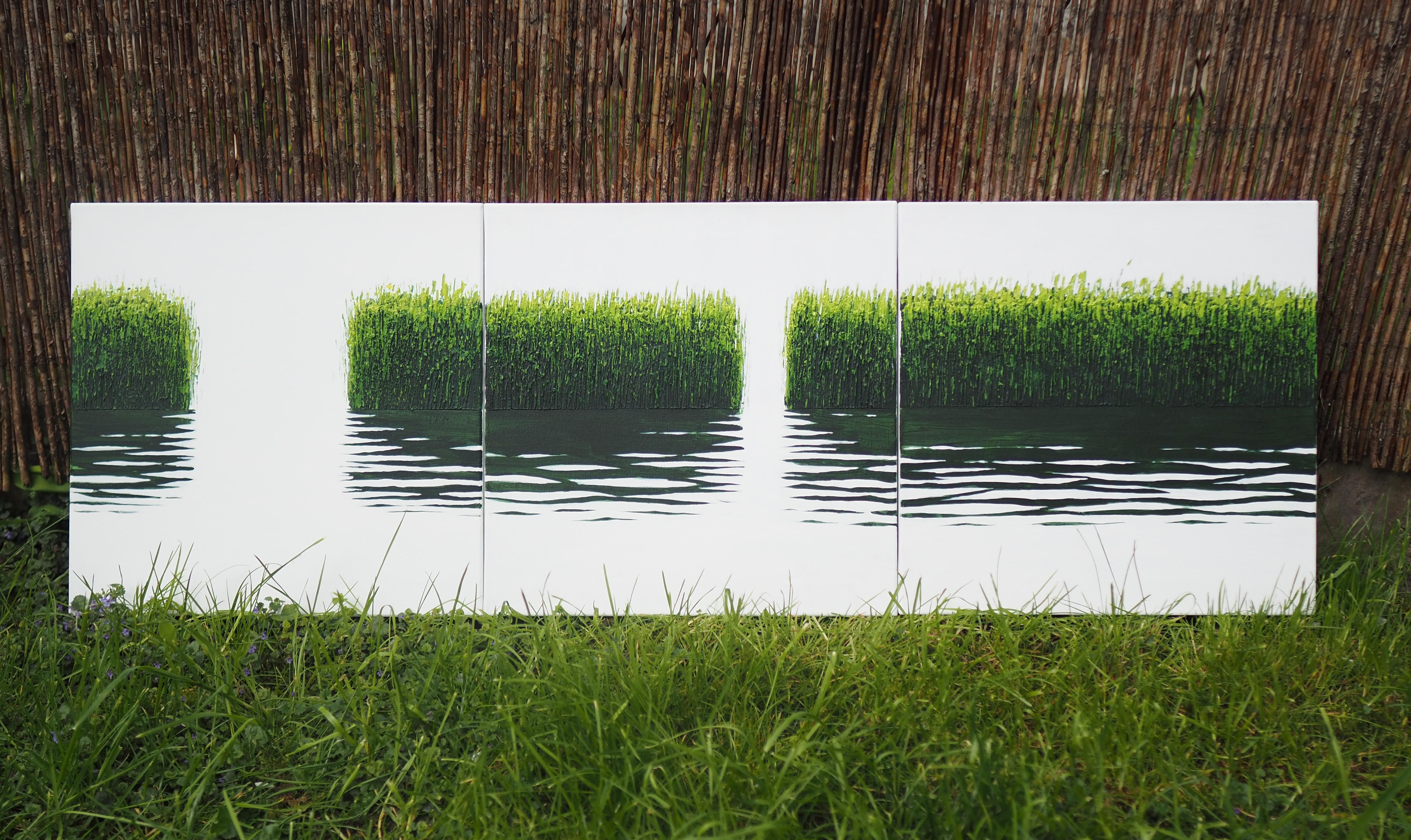 GRASSES V Triptych - Atmospheric Landscape, Modern Seascape Painting  For Sale 2