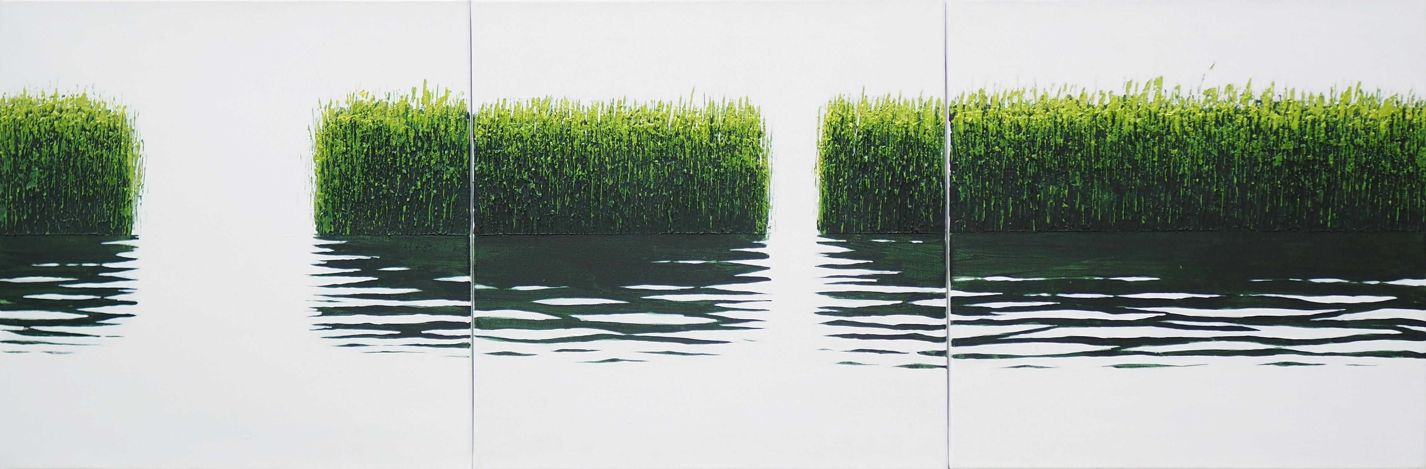 GRASSES V Triptyque - Paysage atmosphérique, peinture moderne de paysage marin. 