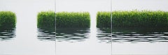 GRASSES V Triptyque - Paysage atmosphérique, peinture moderne de paysage marin.