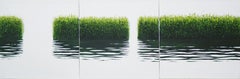 GRASSES V Triptych - Atmospheric Landscape, Modern Seascape Painting 