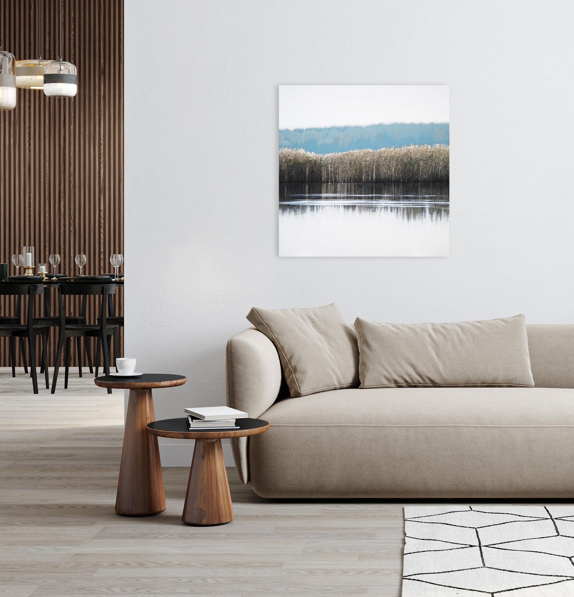 Erbe VI  - Pittura contemporanea d'atmosfera e moderna di laghi e paesaggi marini - Landscape Painting Grigio di Grzegorz Wójcik