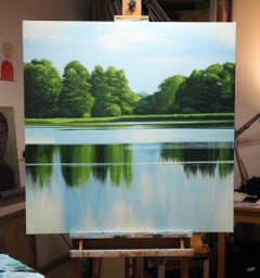 Paesaggio VI - Pittura contemporanea d'atmosfera e moderna di laghi e paesaggi marini