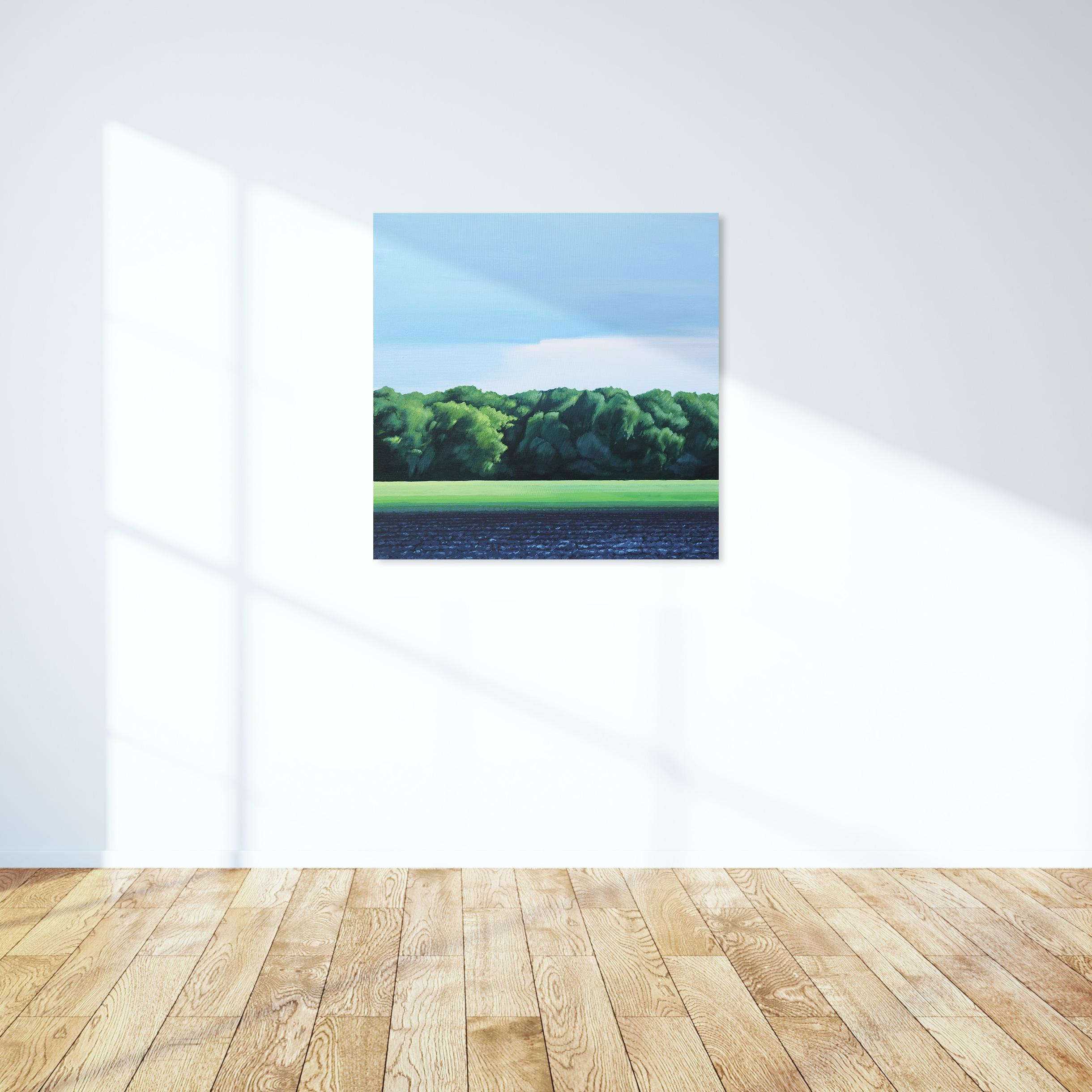 Paesaggio VII - Pittura d'atmosfera contemporanea e moderna di laghi e paesaggi marini - Figurative Painting Blu di Grzegorz Wójcik