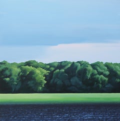 Paysage VII - Peinture contemporaine d'atmosphère et moderne de lac, de paysage marin