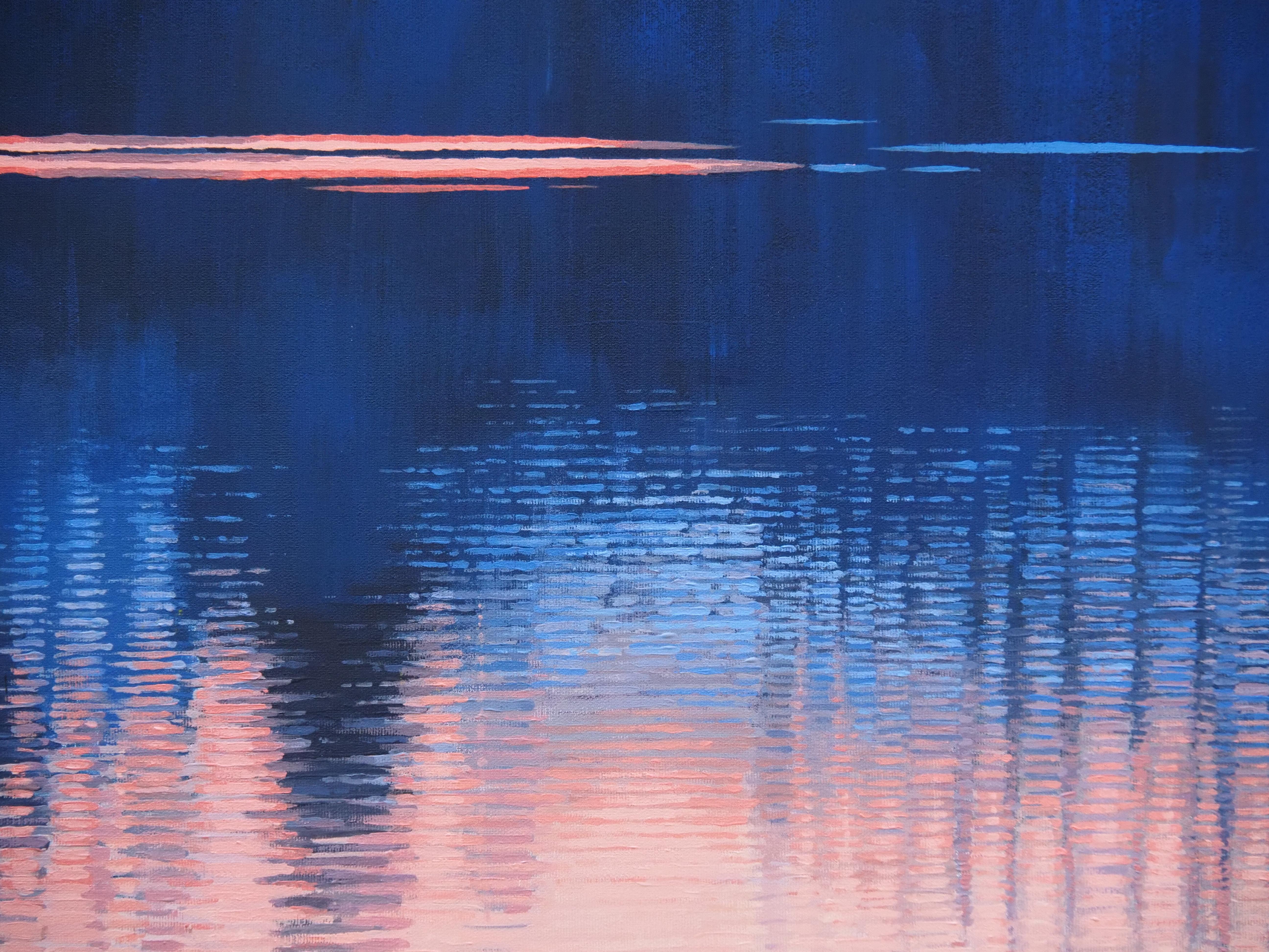 REFLEXIONS 6 - Paysage atmosphérique contemporain,  Peinture moderne de paysage marin - Contemporain Painting par Grzegorz Wójcik