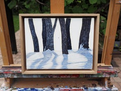 Pequeño paisaje invernal - Pintura de naturaleza atmosférica, enmarcada