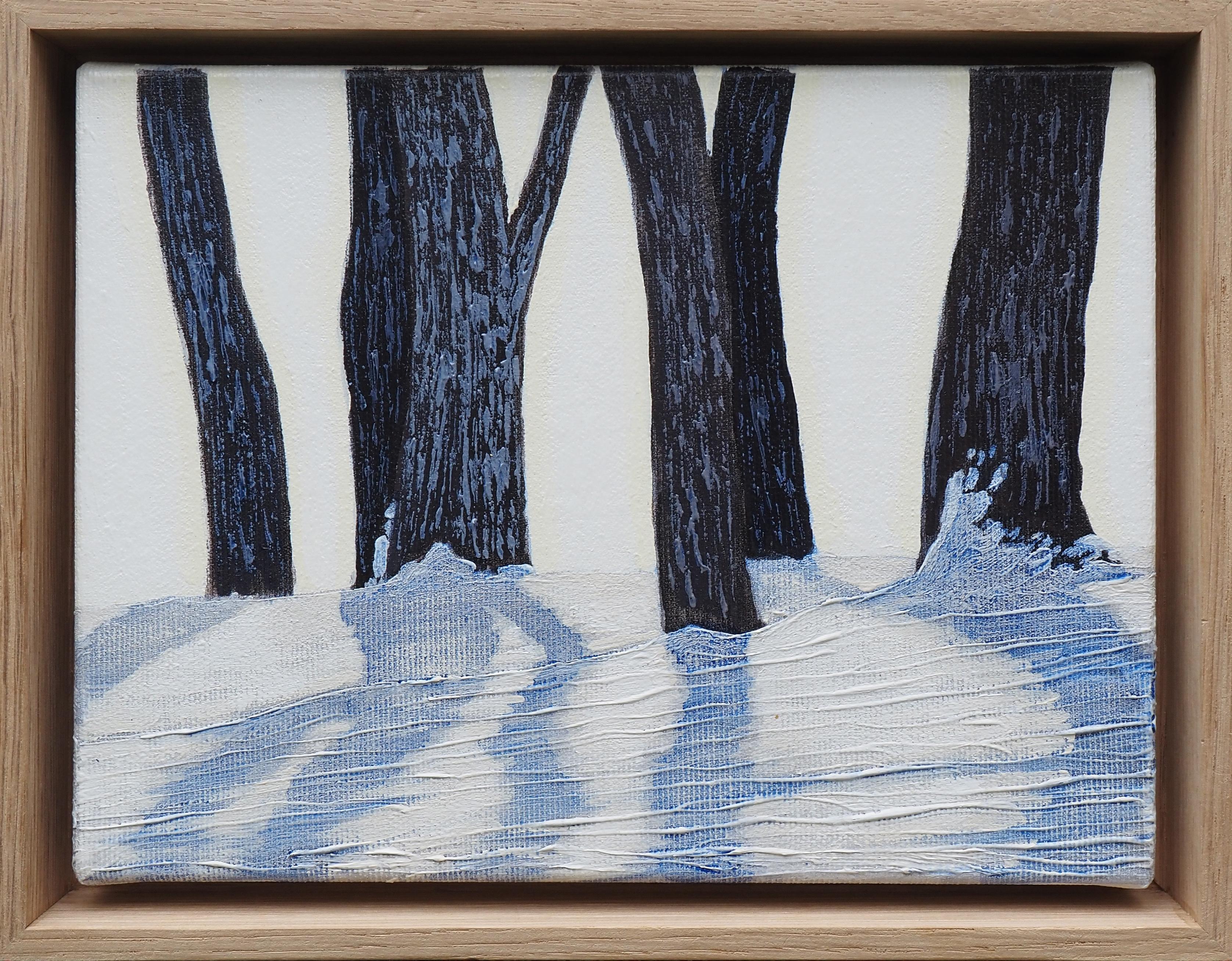 Petit paysage d'hiver - Peinture de nature atmosphérique, encadrée