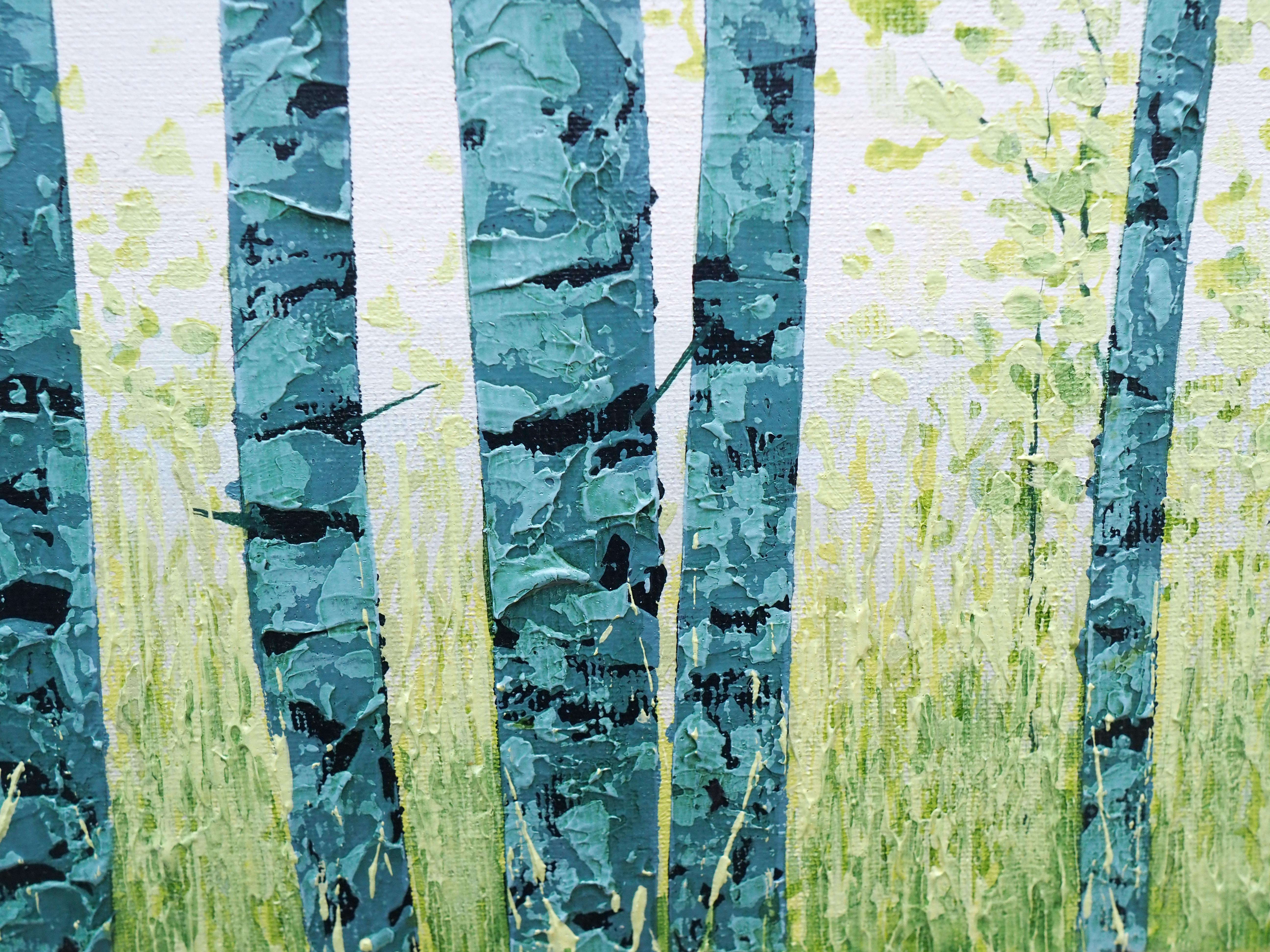 Summer Birches  - Atmospheric Nature Painting, Framed For Sale 1