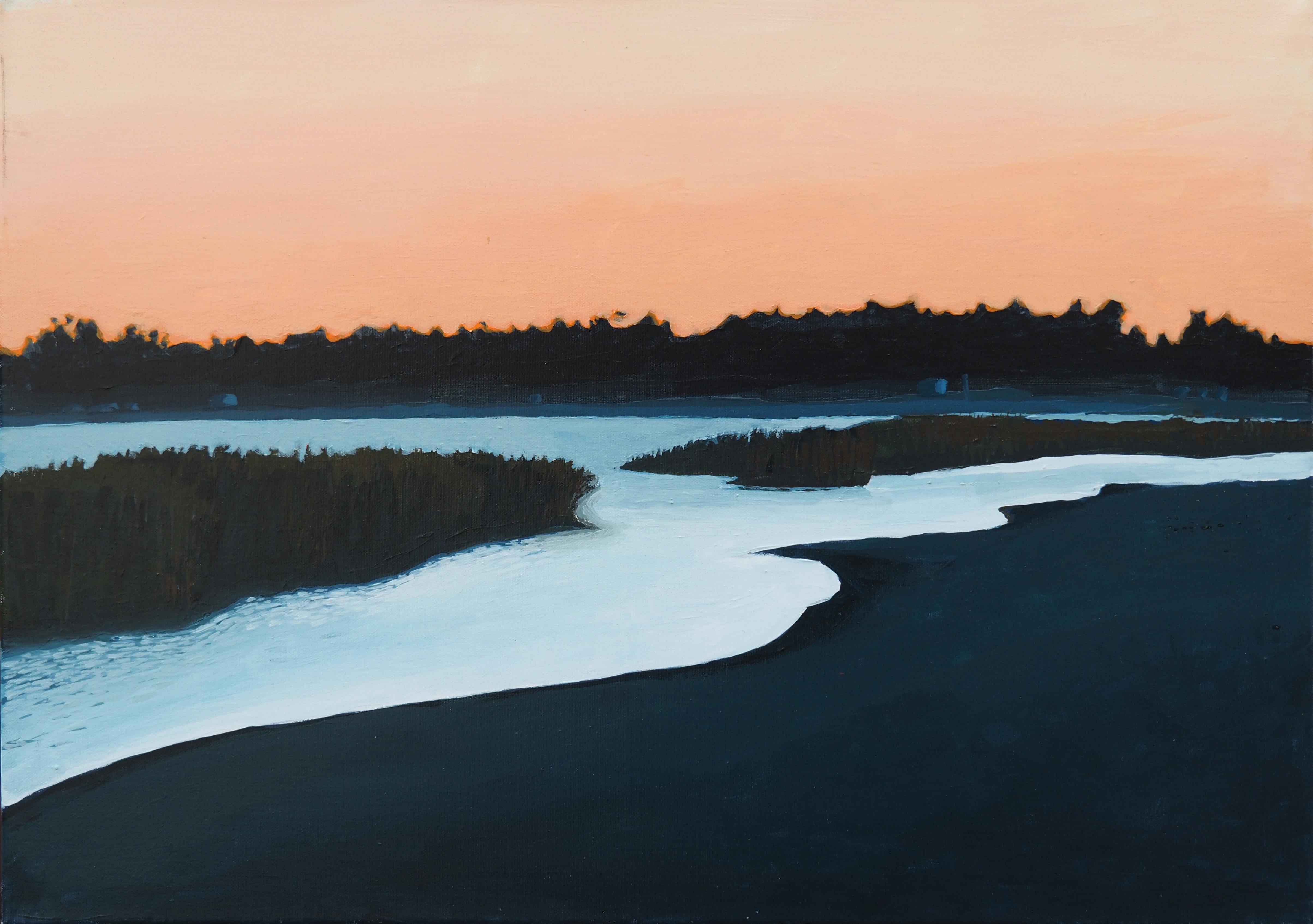Sin título 1 - Paisaje fluvial atmosférico contemporáneo,  Pintura moderna sobre la naturaleza en venta 2