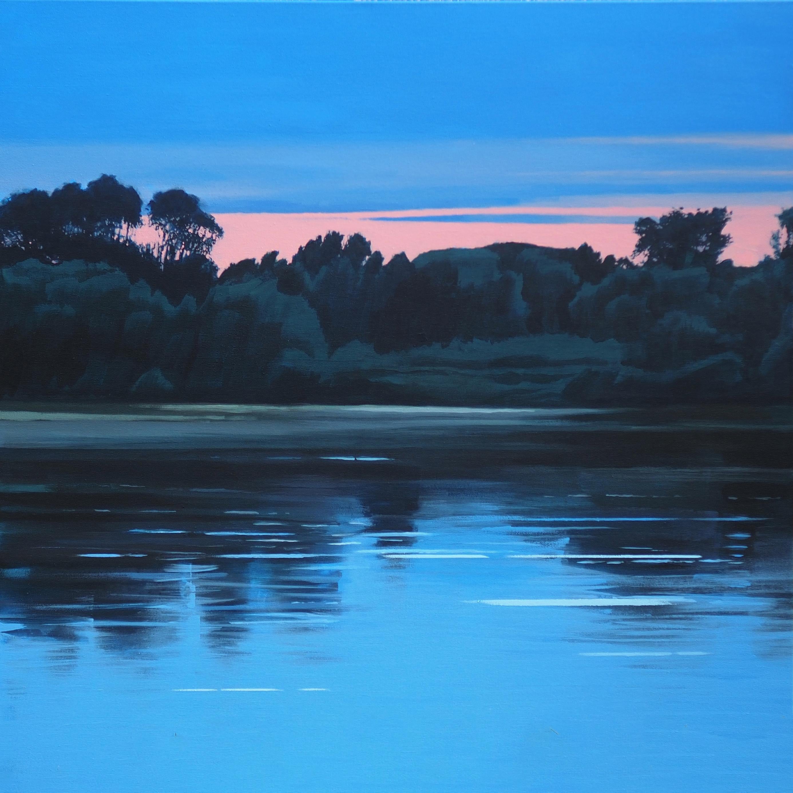 Landscape Painting di Grzegorz Wójcik - Fiume Vistola IV  - Pittura d'atmosfera contemporanea e moderna con paesaggio fluviale