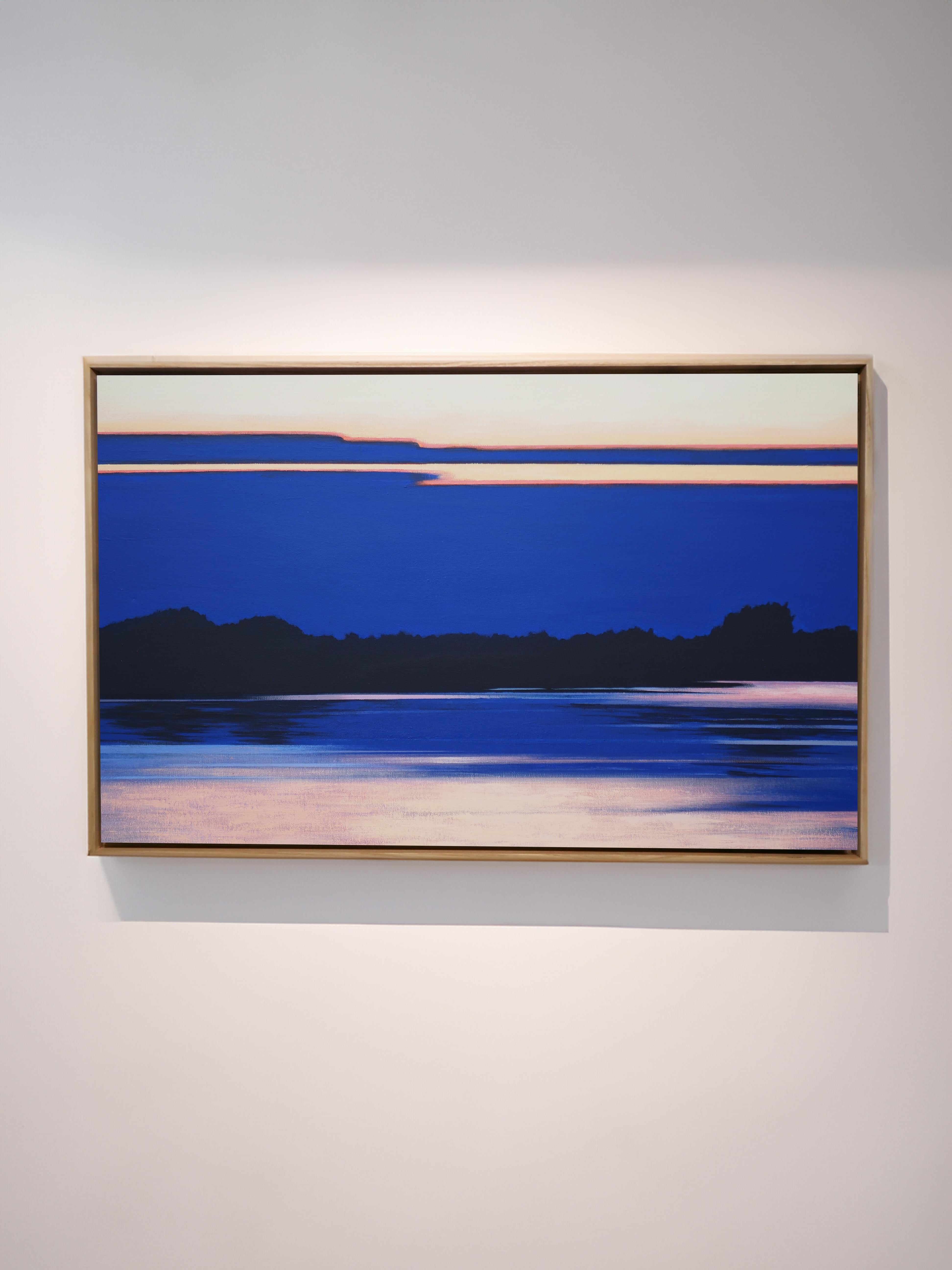 Río Vístula VII - Paisaje Atmosférico Contemporáneo,  Pintura moderna sobre la naturaleza - Landscape Painting Púrpura de Grzegorz Wójcik