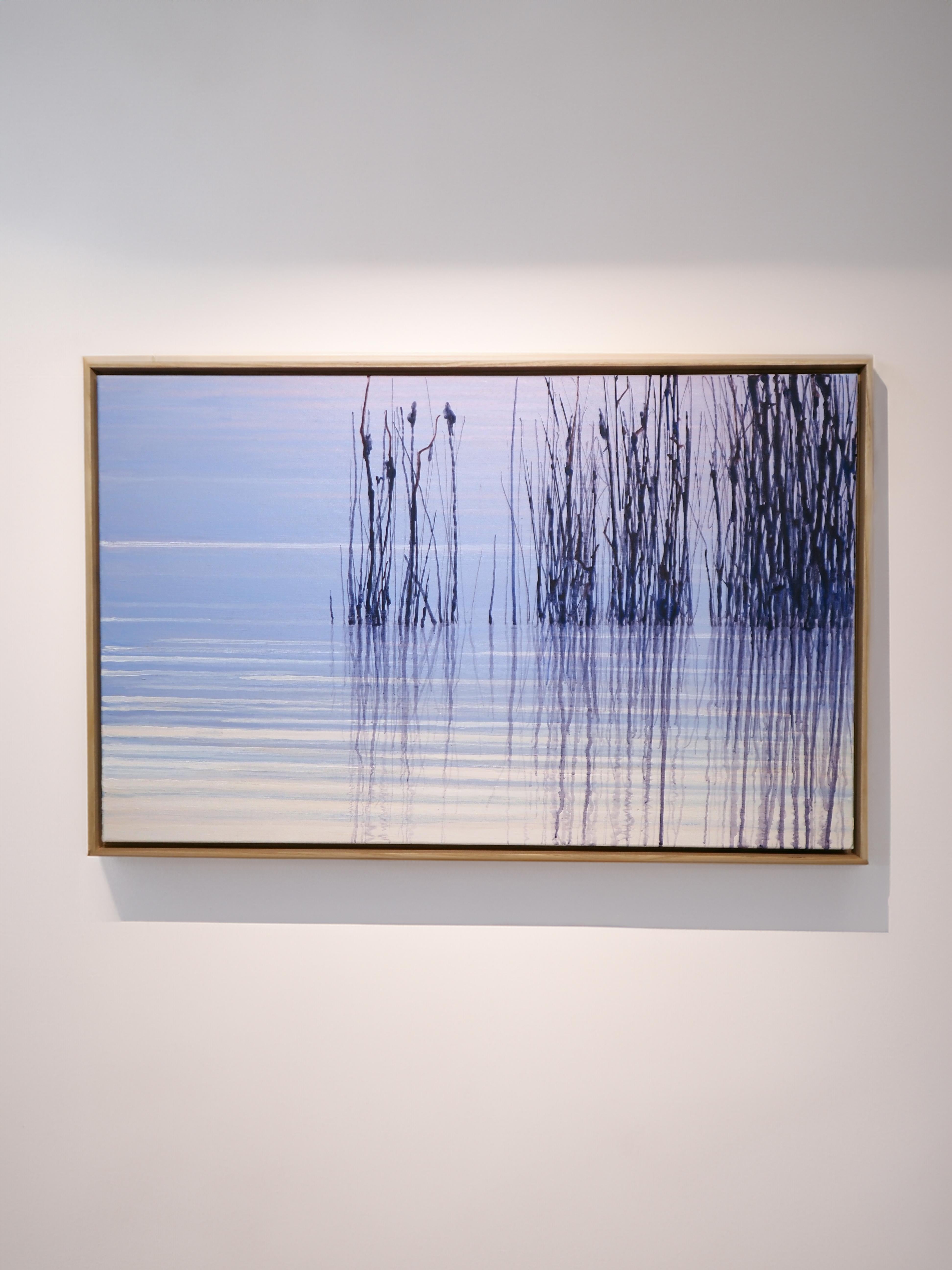 Reflecteur d'eau I,  Des roseaux dans l'eau - Paysage moderne contemporain et atmosphérique - Contemporain Painting par Grzegorz Wójcik