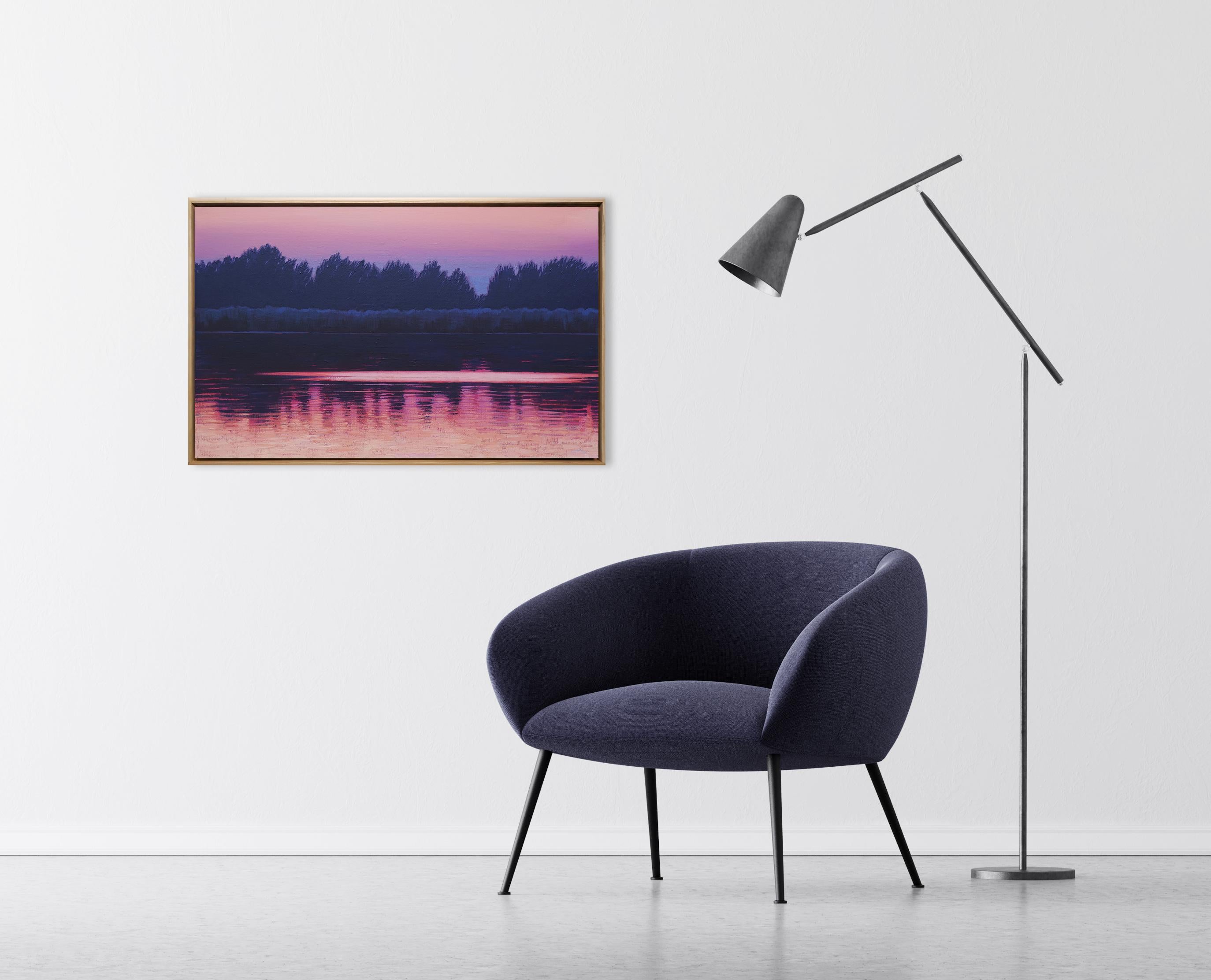 Reflejo del Agua VIII - Paisaje Moderno Atmosférico Contemporáneo - Figurative Painting Negro de Grzegorz Wójcik