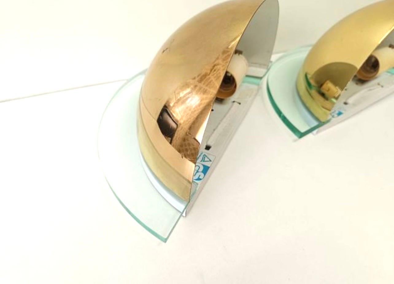 Doré Luminaire mural GS Verre et laiton Memphis Design, années 1980 en vente