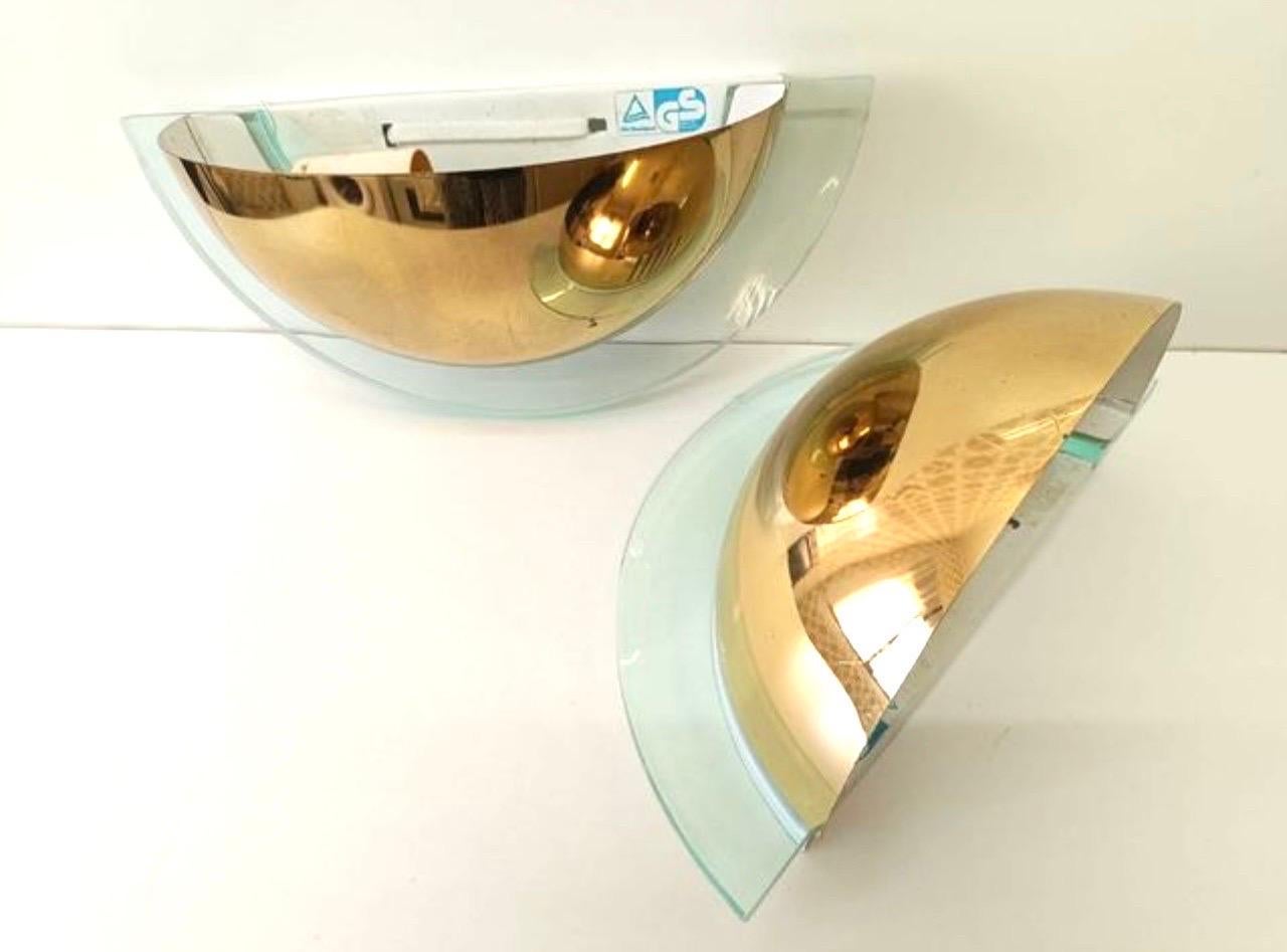 Fin du 20e siècle Luminaire mural GS Verre et laiton Memphis Design, années 1980 en vente