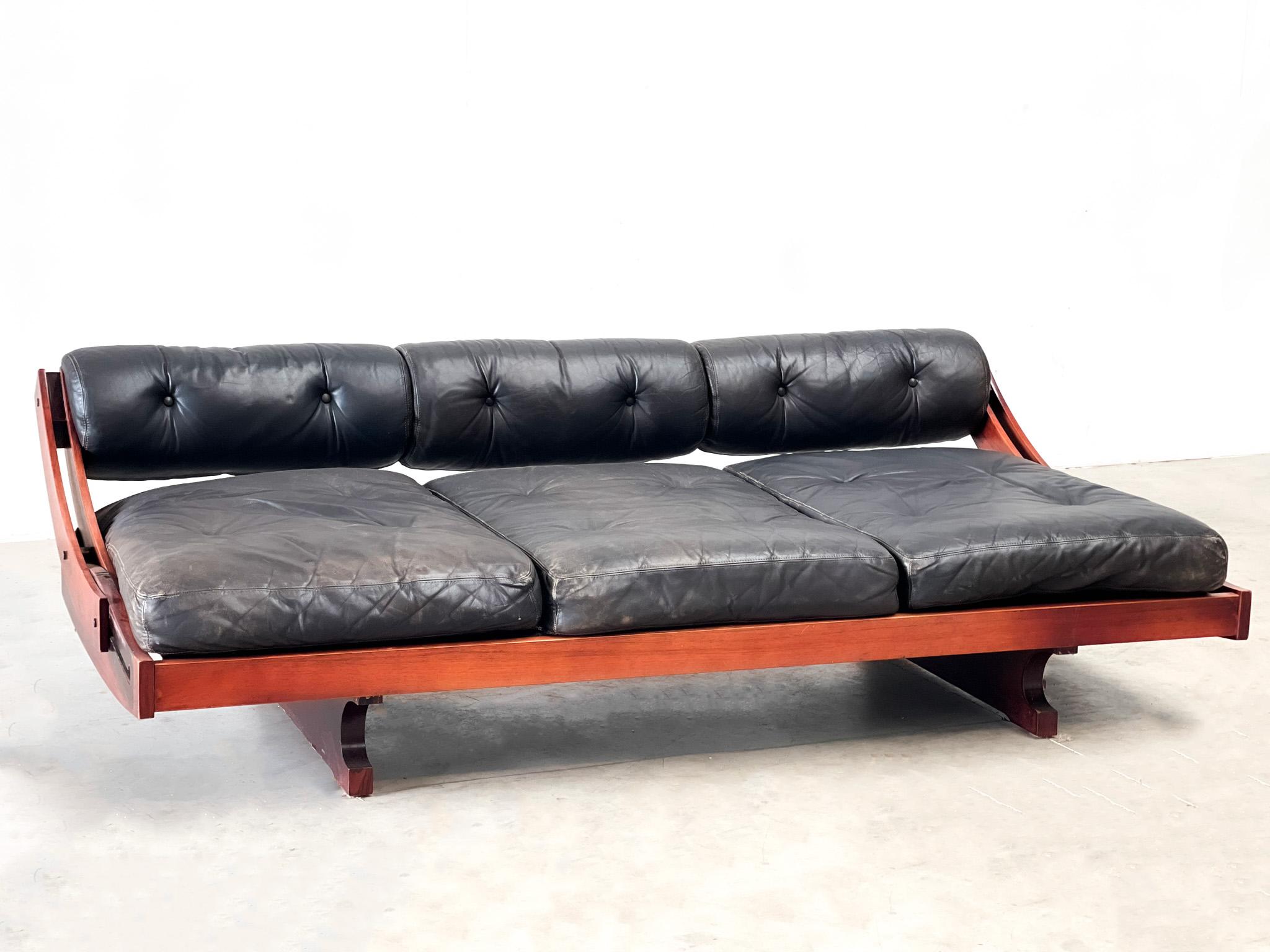 Wood GS195 black leather sofa or daybed by Gianni Songia