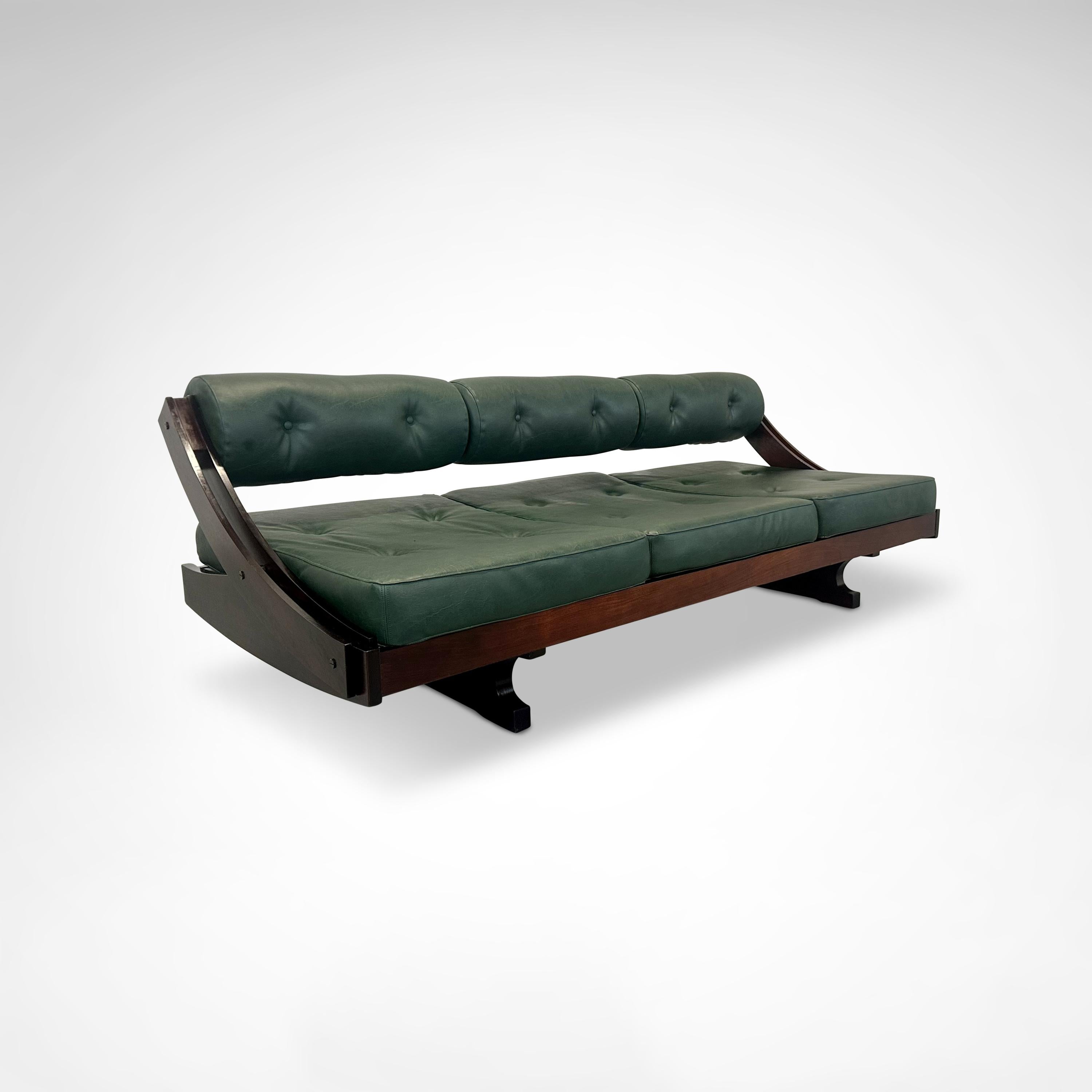 Italiano GS195 Letto da giorno in palissandro e pelle Gianni Songia per Sormani 1960s in vendita