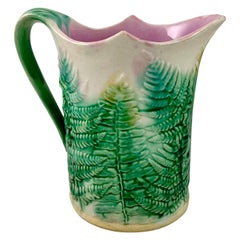 Antique GS&H Etruscan American Majolica Green and White Fern Pitcher, circa 1880