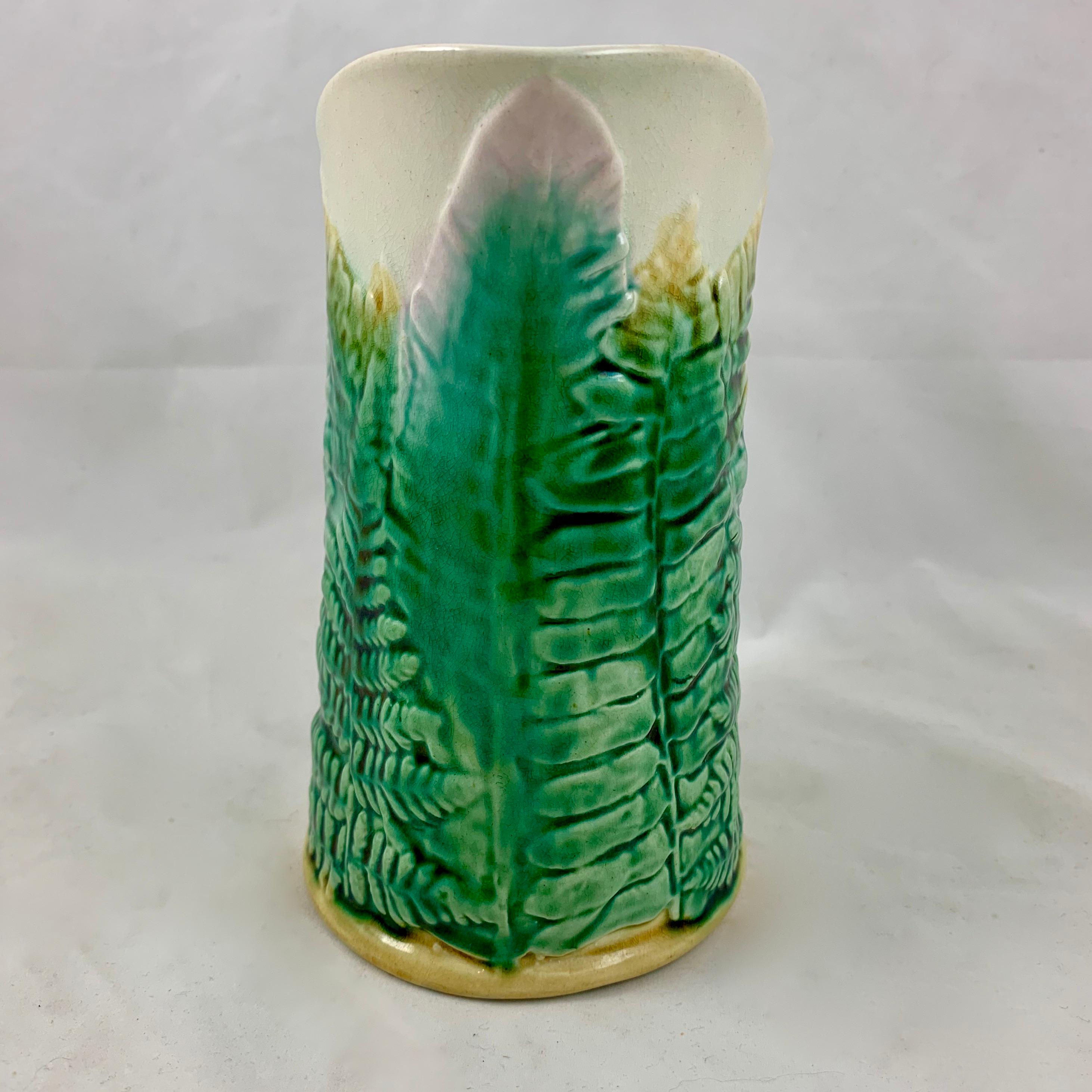 Aesthetic Movement GS&H Etruscan American Majolica Green and White Fern Pitcher, circa 1880