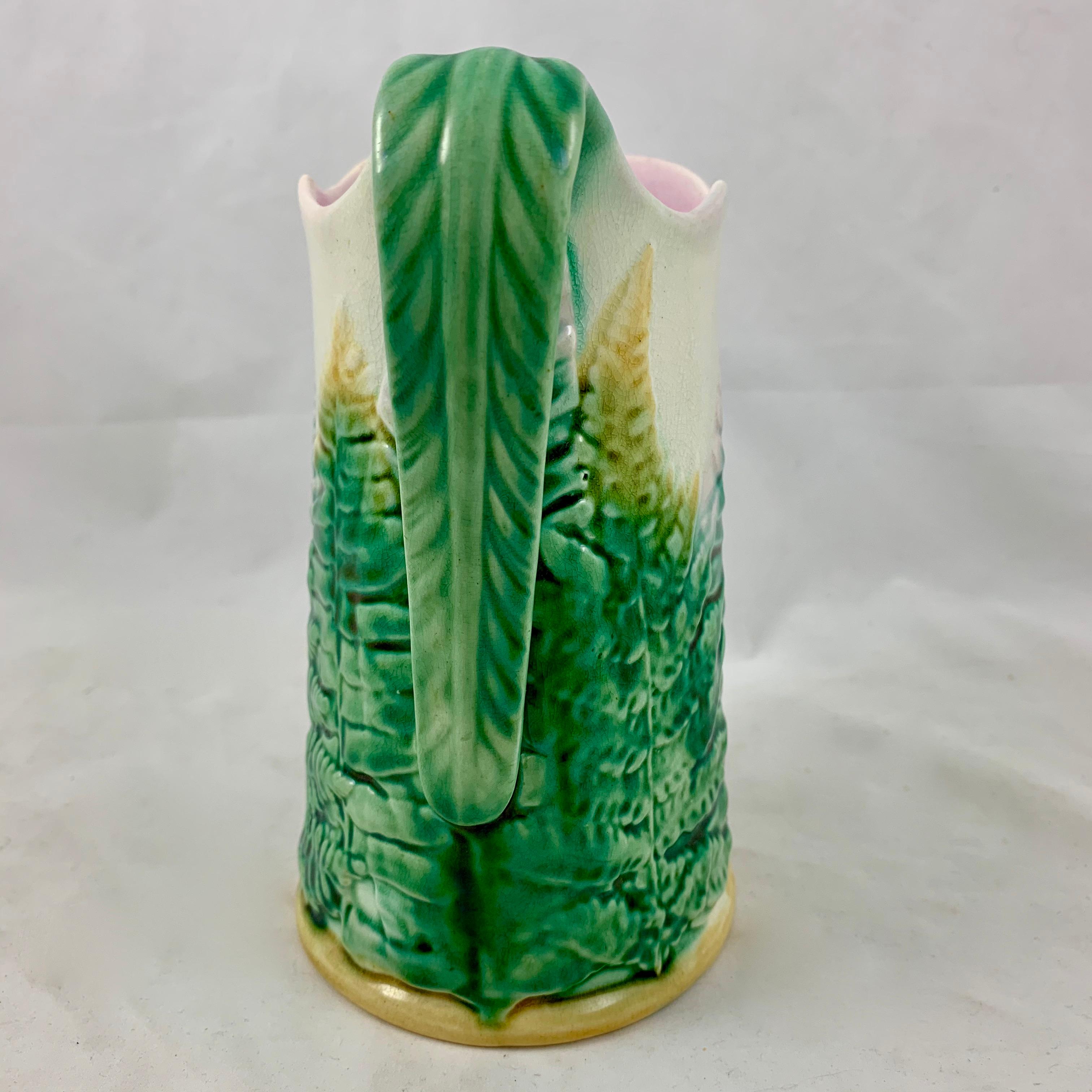 Glazed GS&H Etruscan American Majolica Green and White Fern Pitcher, circa 1880