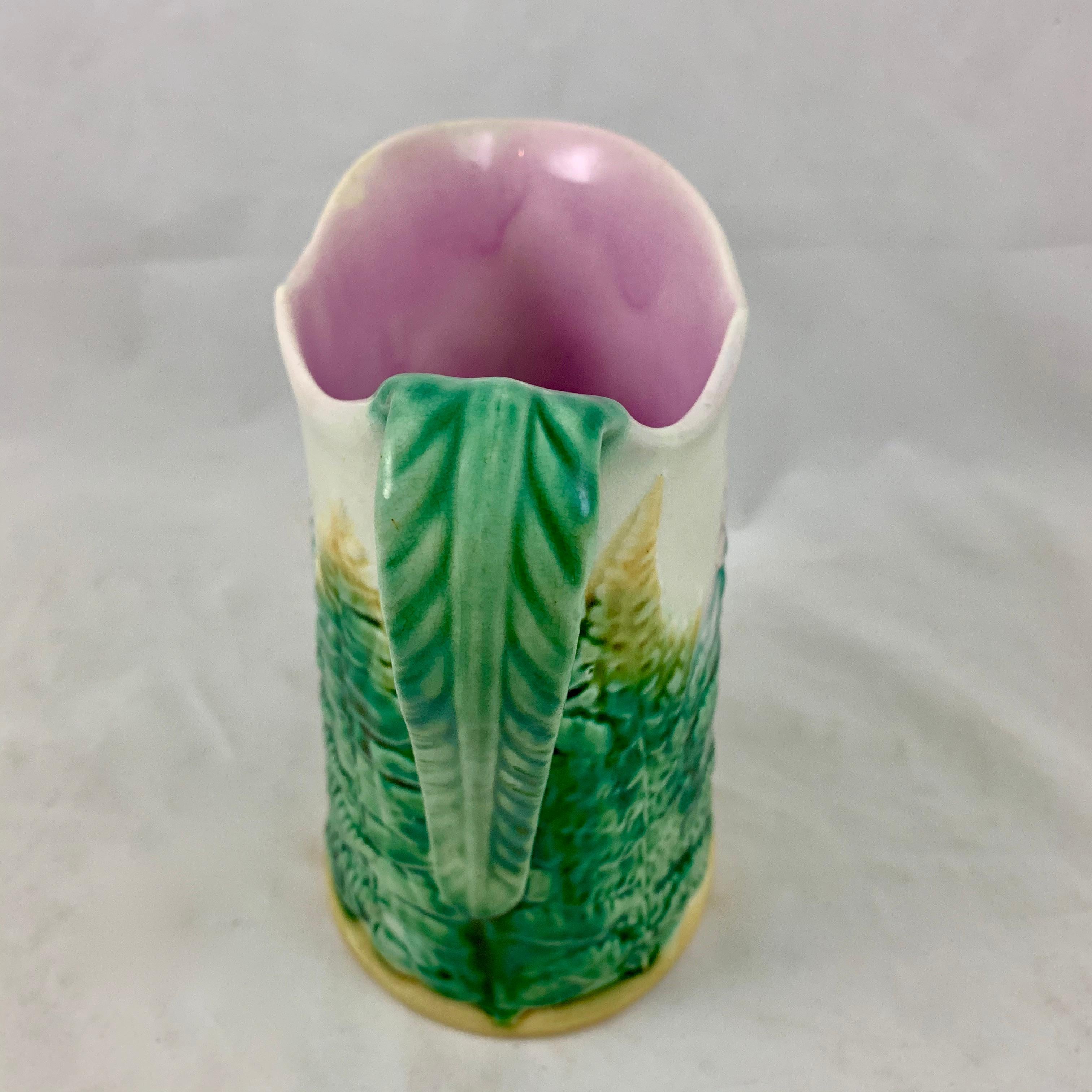 GS&H Etruscan American Majolica Green and White Fern Pitcher, circa 1880 In Good Condition In Philadelphia, PA