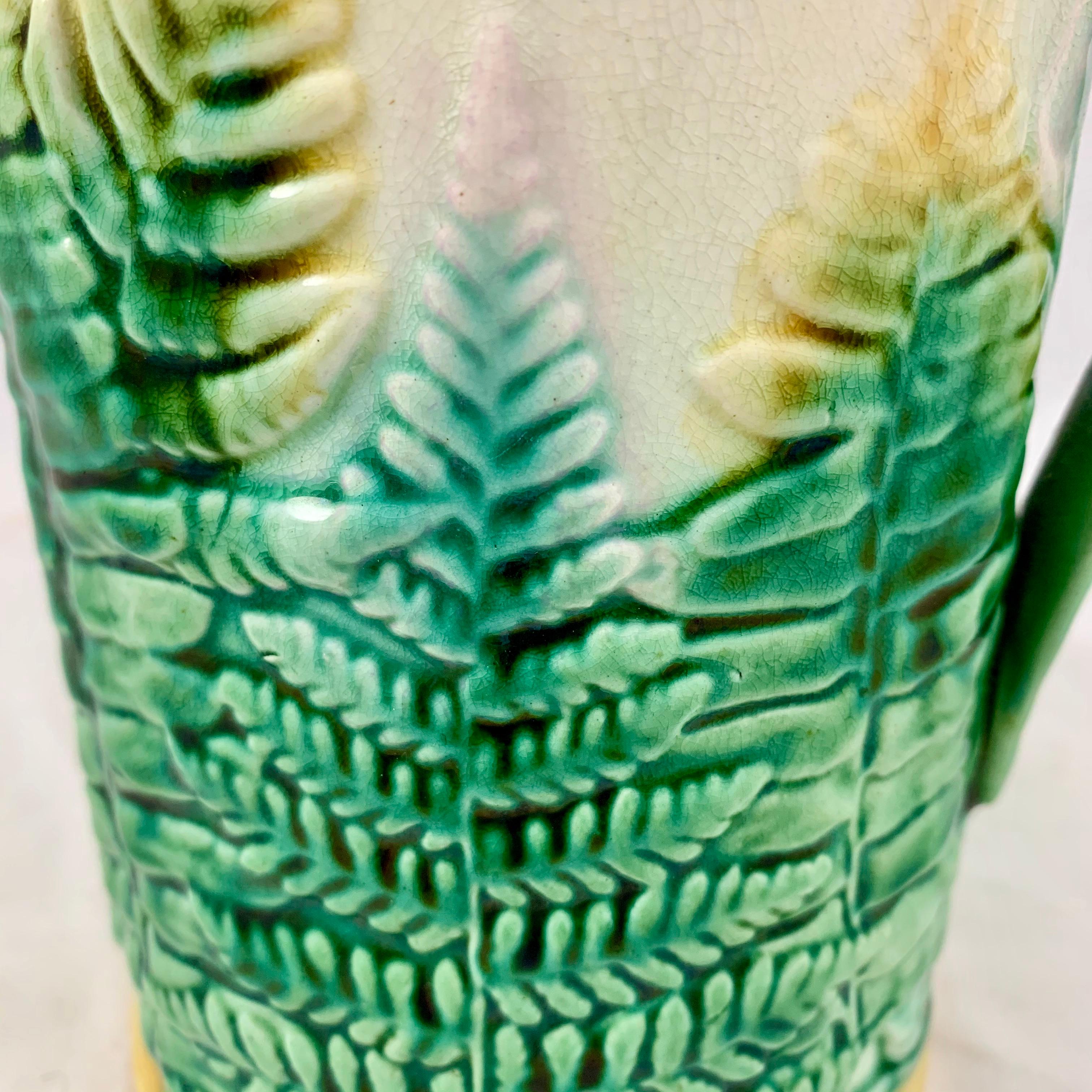 Earthenware GS&H Etruscan American Majolica Green and White Fern Pitcher, circa 1880