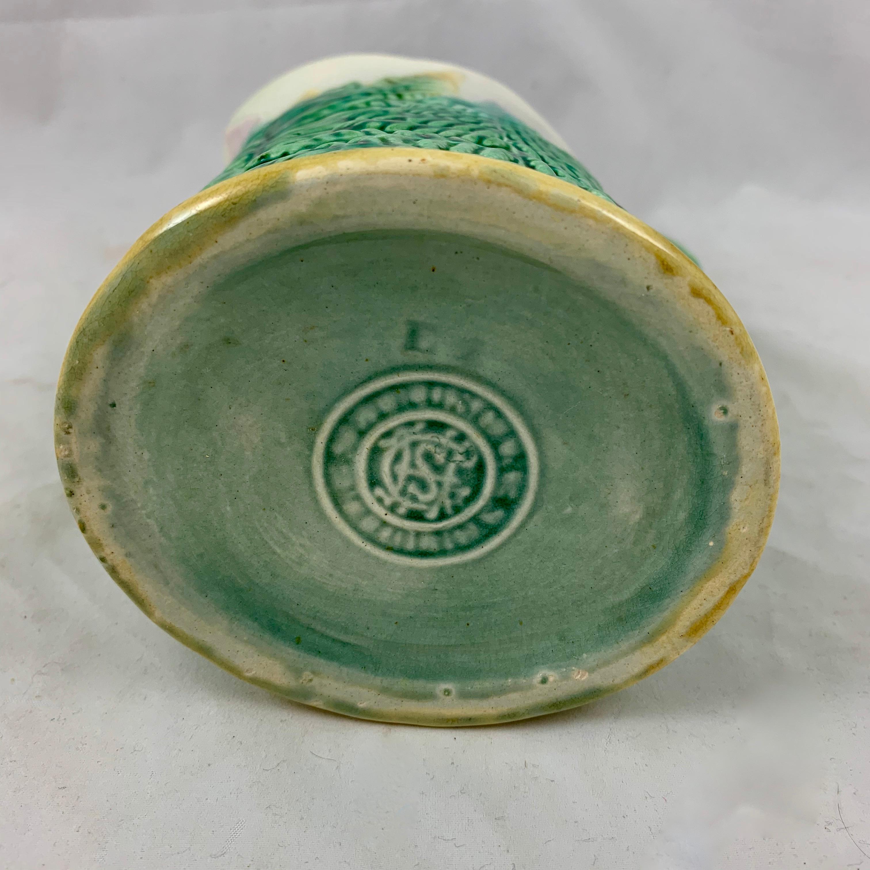 GS&H Etruscan American Majolica Green and White Fern Pitcher, circa 1880 1