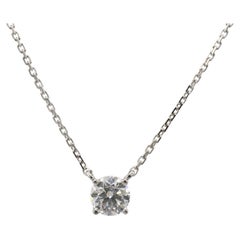 GSI Certified 0.47 Carat F SI1 Round Natural Diamond Drop White Gold Necklace 