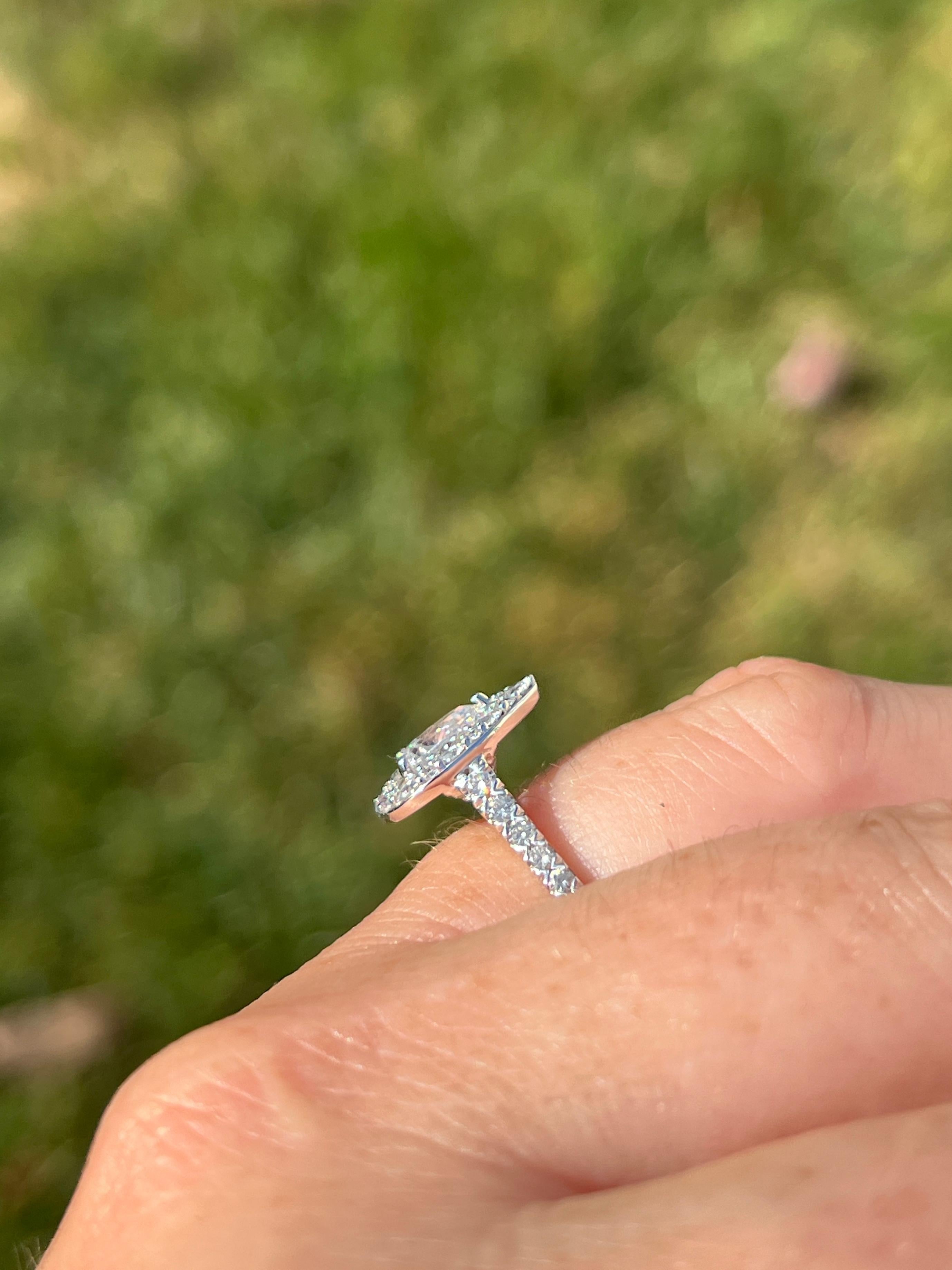 Pear Cut GSI Certified 1.00 CTW Pear Diamond Halo 14k White Gold Engagement Ring For Sale