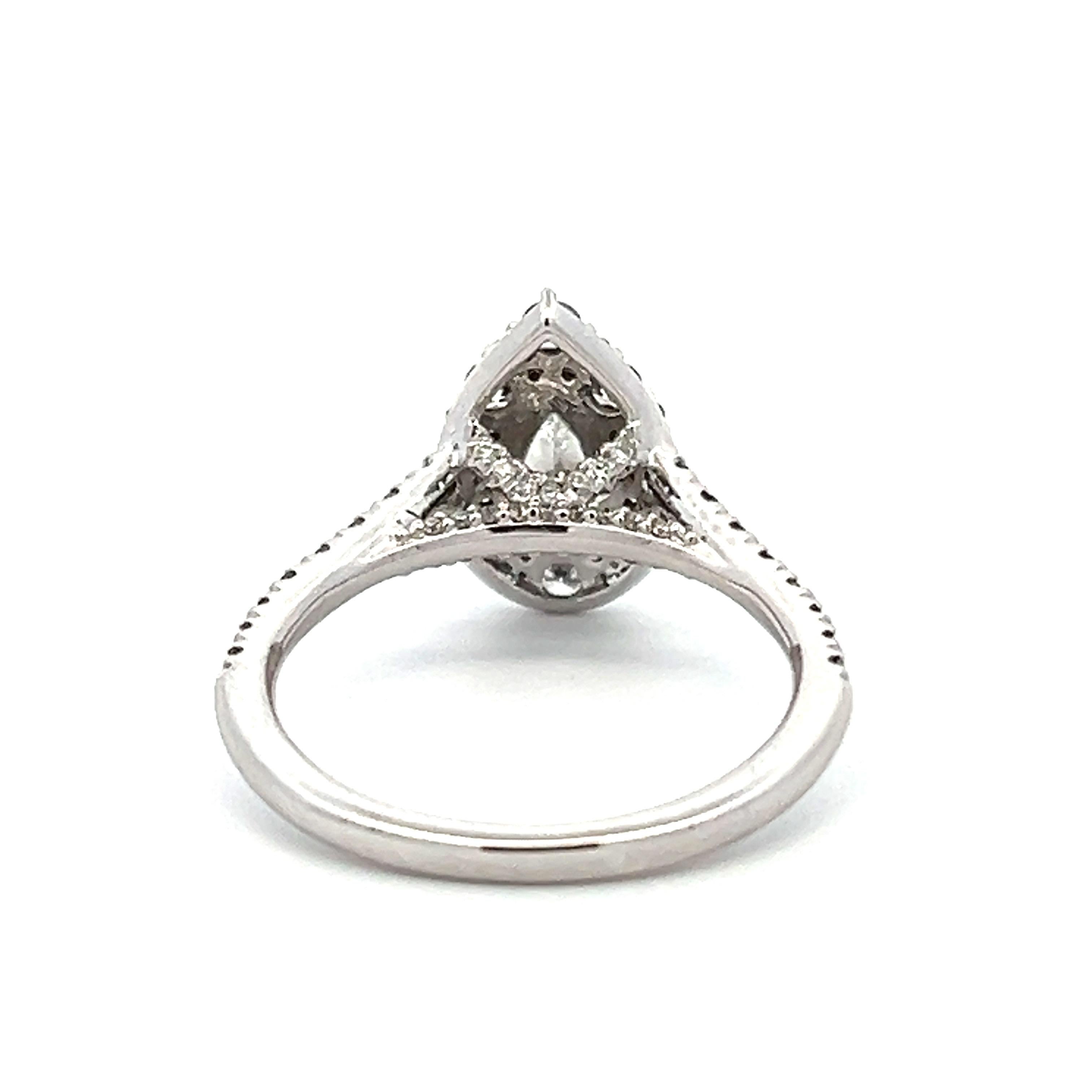 GSI Certified 1.00 CTW Pear Diamond Halo 14k White Gold Engagement Ring For Sale 1